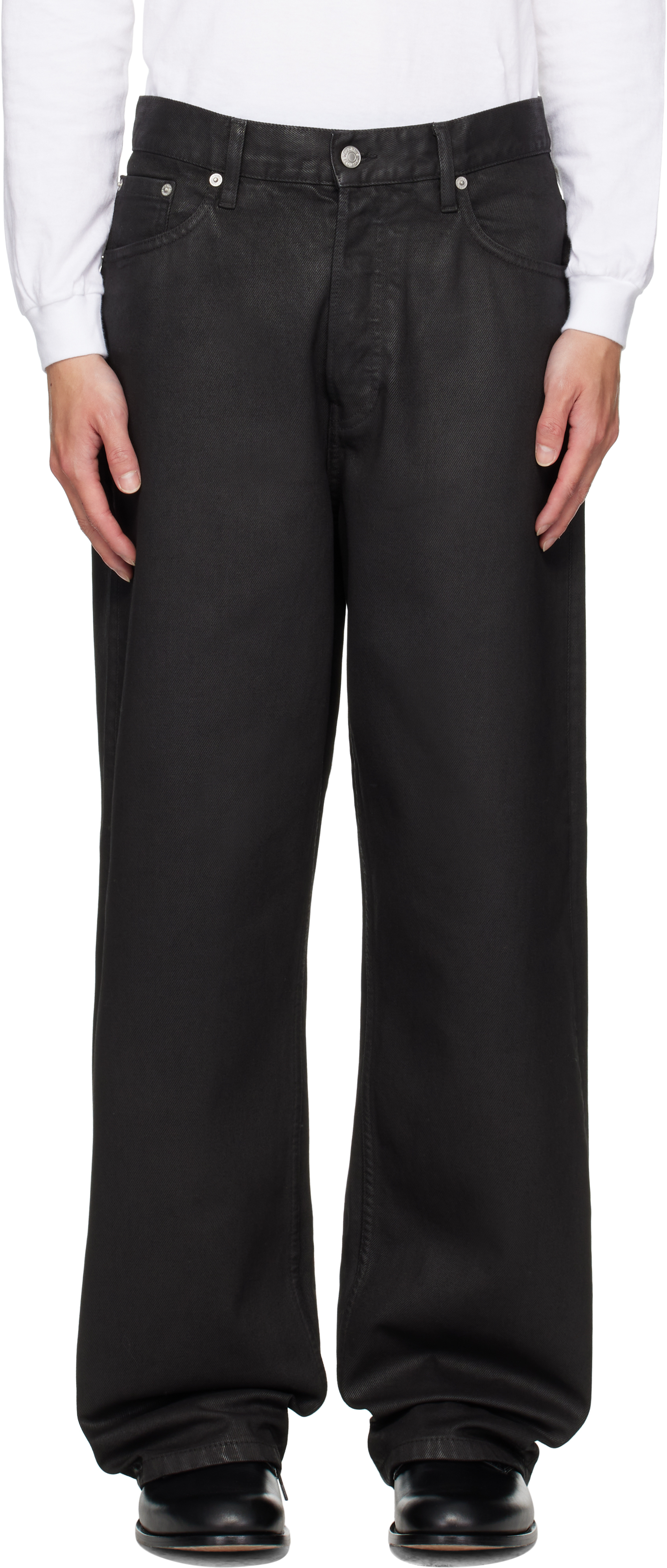 Dries Van Noten Black Coated Loose-fit Jeans
