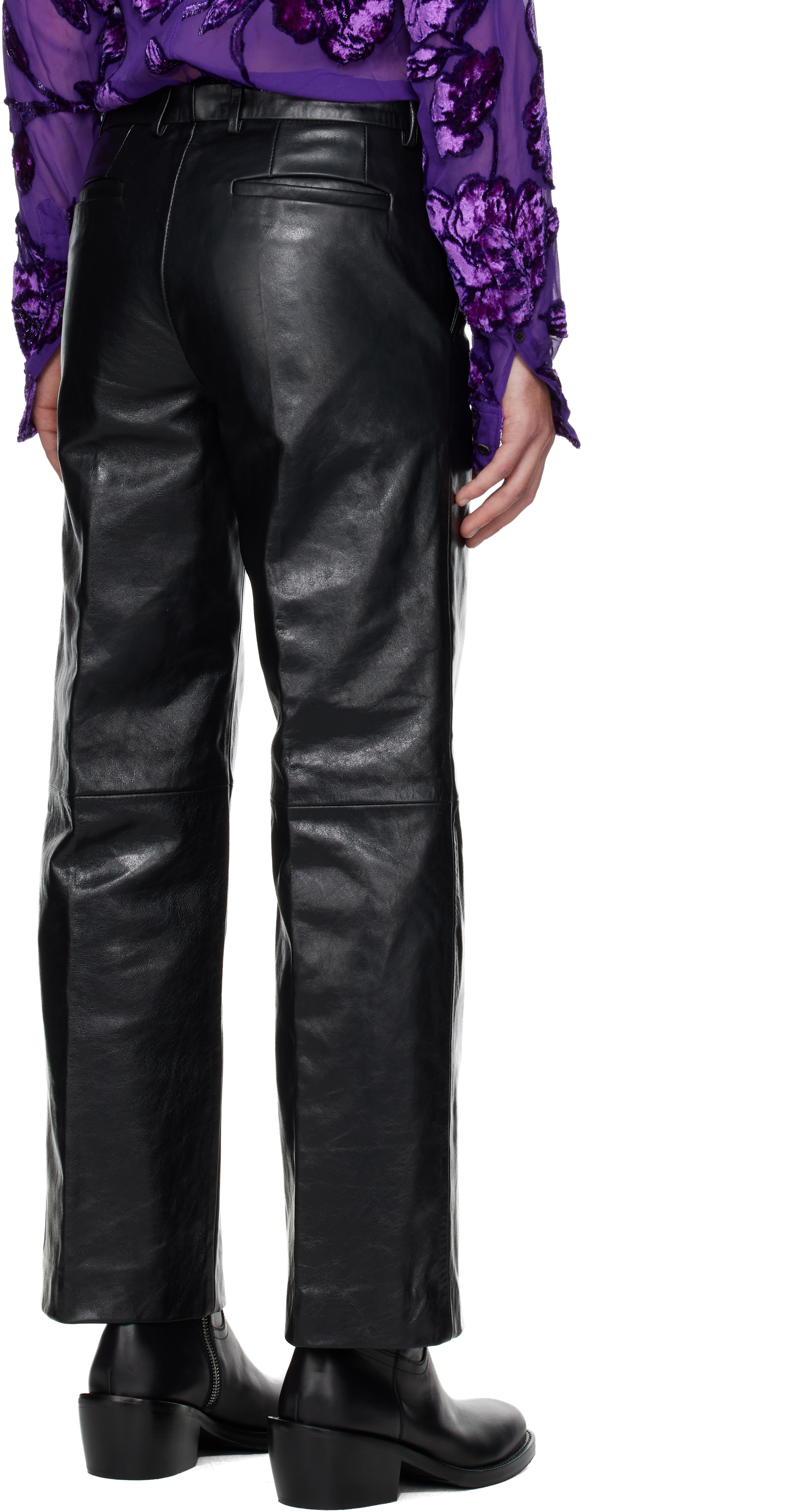 Dries Van Noten Black Cropped Leather Pants In Black