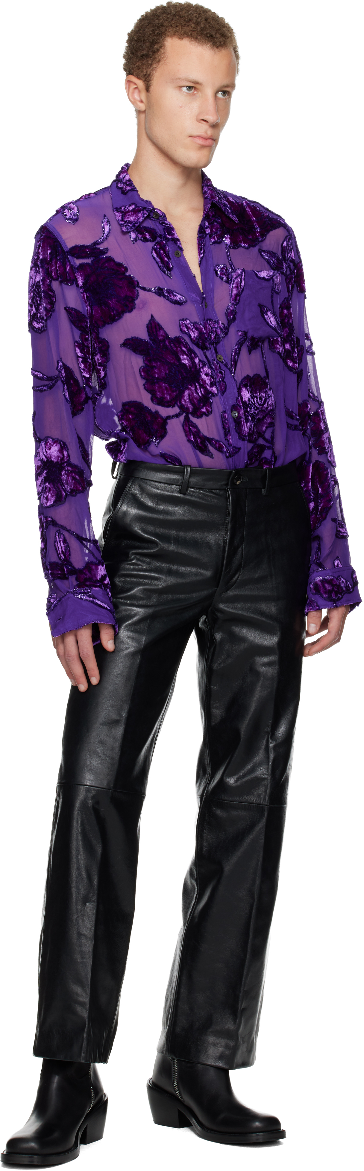 Dries Van Noten Black Cropped Leather Pants In Black
