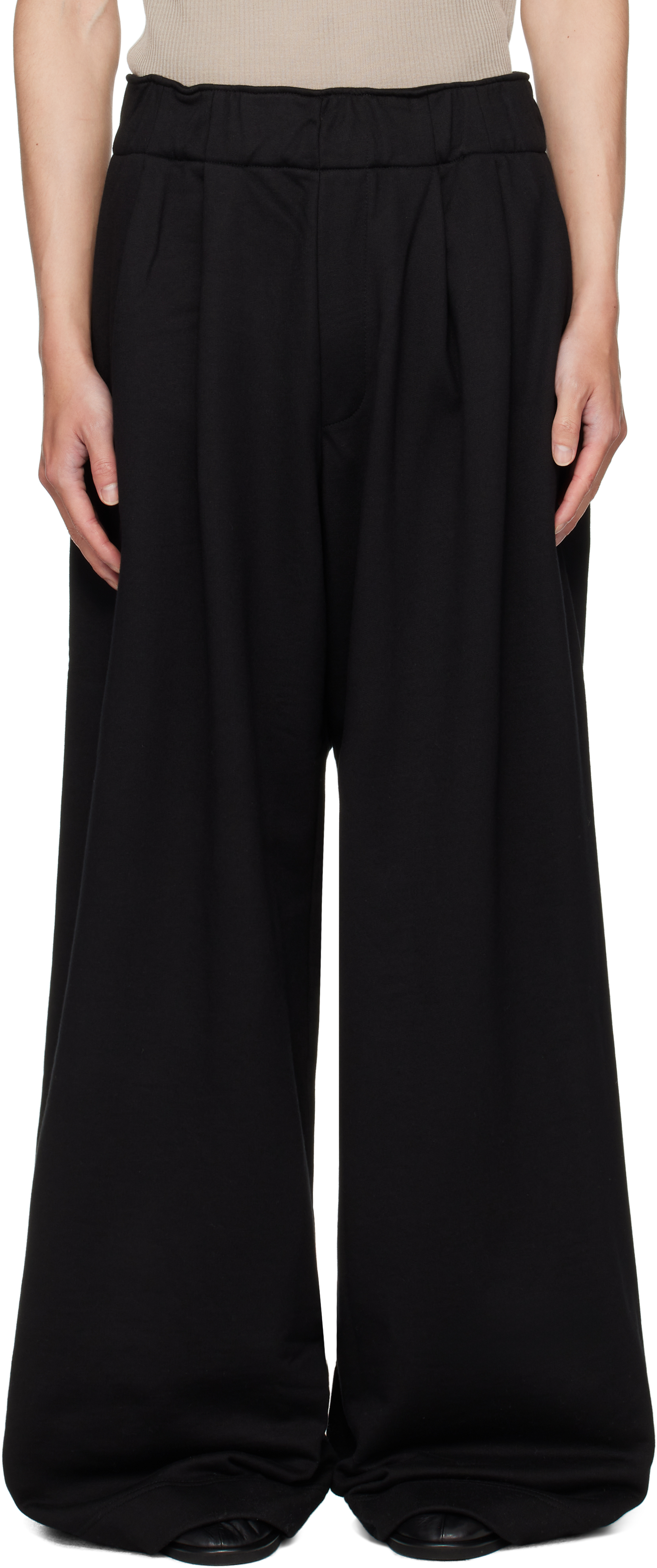 Dries Van Noten: Black Pleated Sweatpants | SSENSE