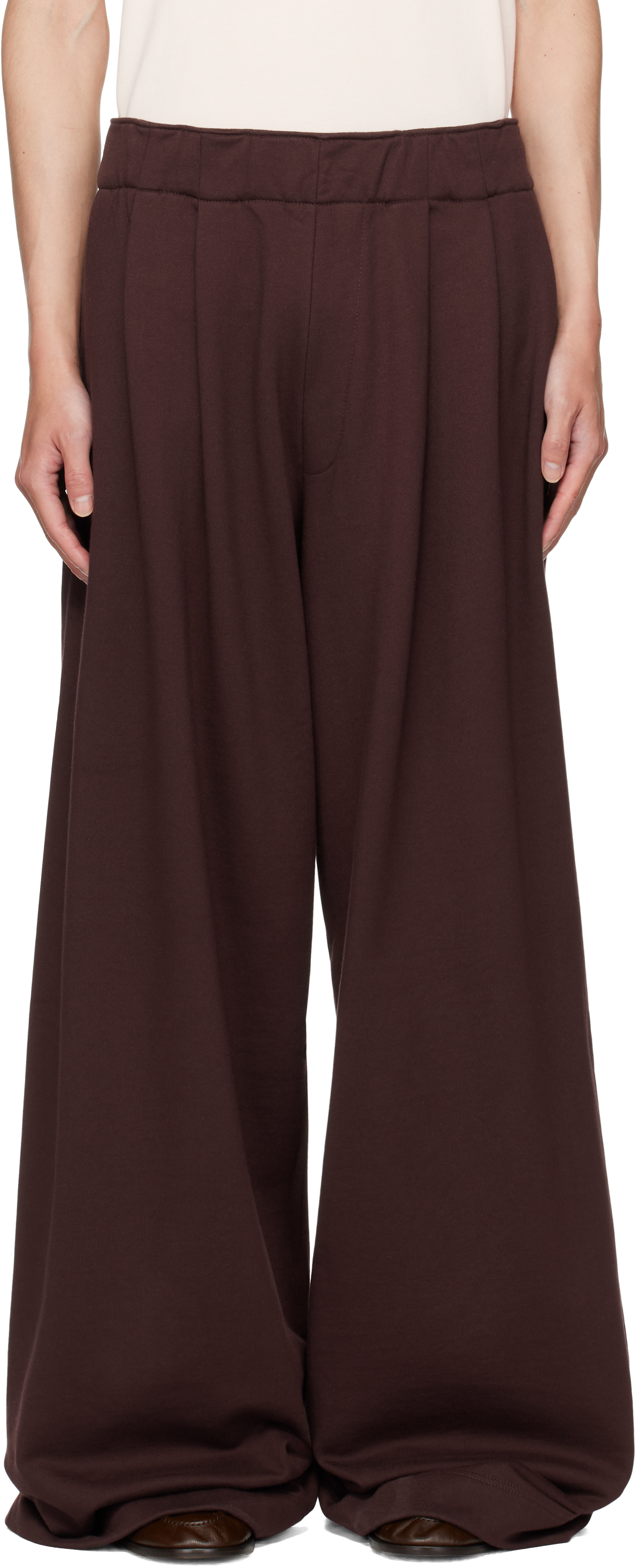 Burgundy Pleated Sweatpants by Dries Van Noten on Sale