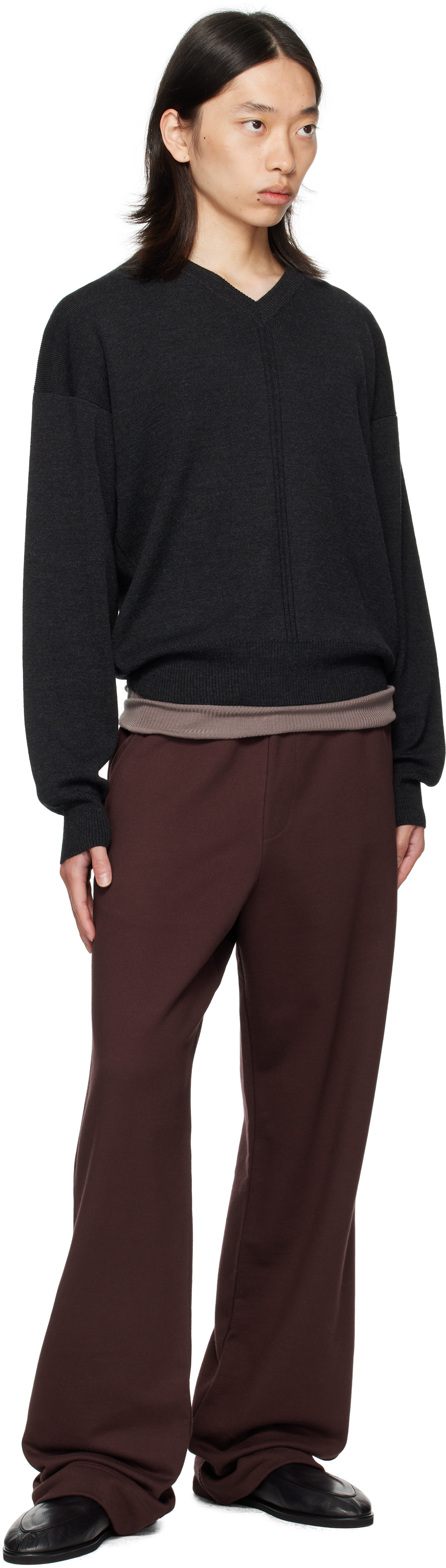 Dries Van Noten Burgundy Drawstring Sweatpants In Black