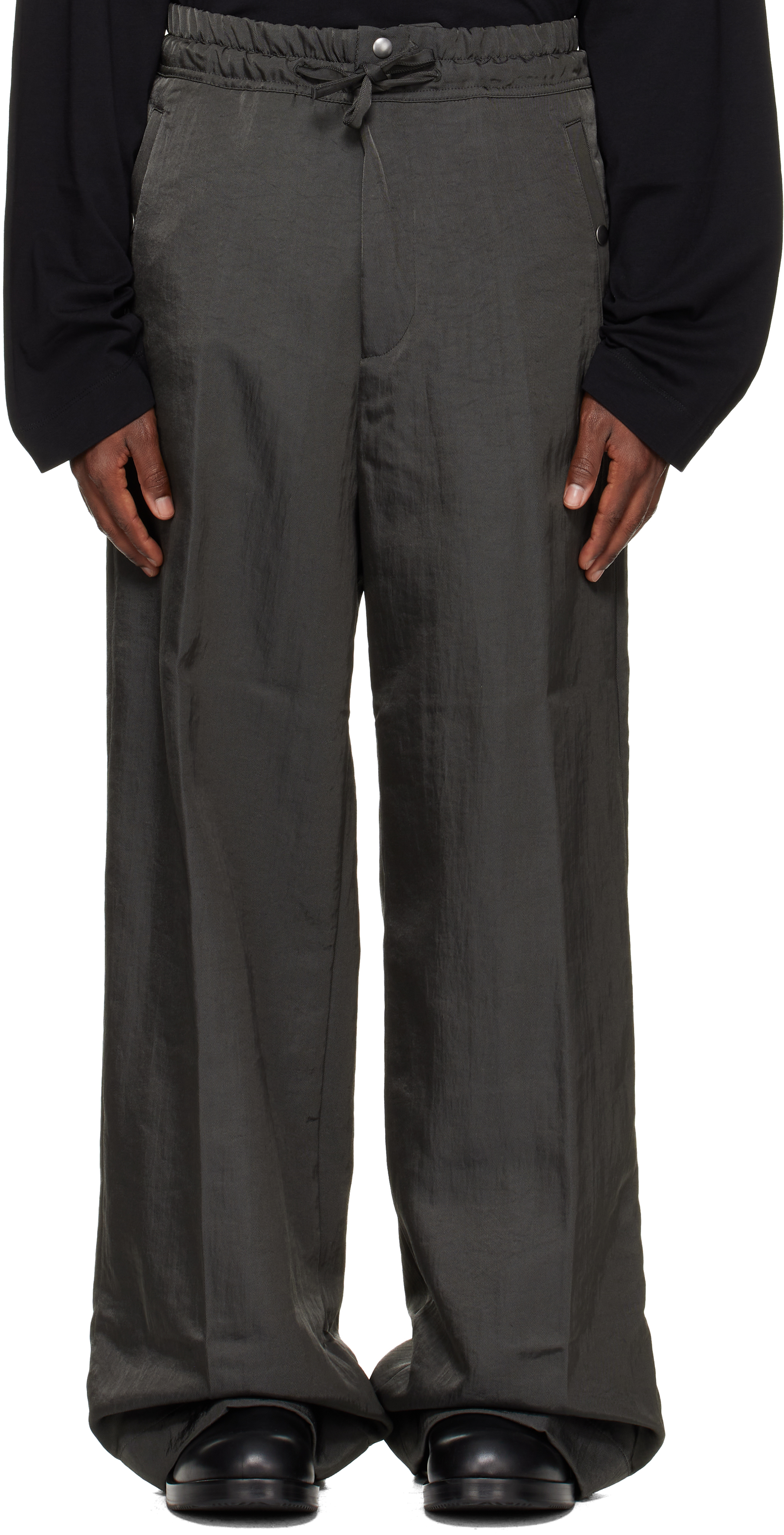 Dries Van Noten Gray Loose Nylon Trousers In Gray