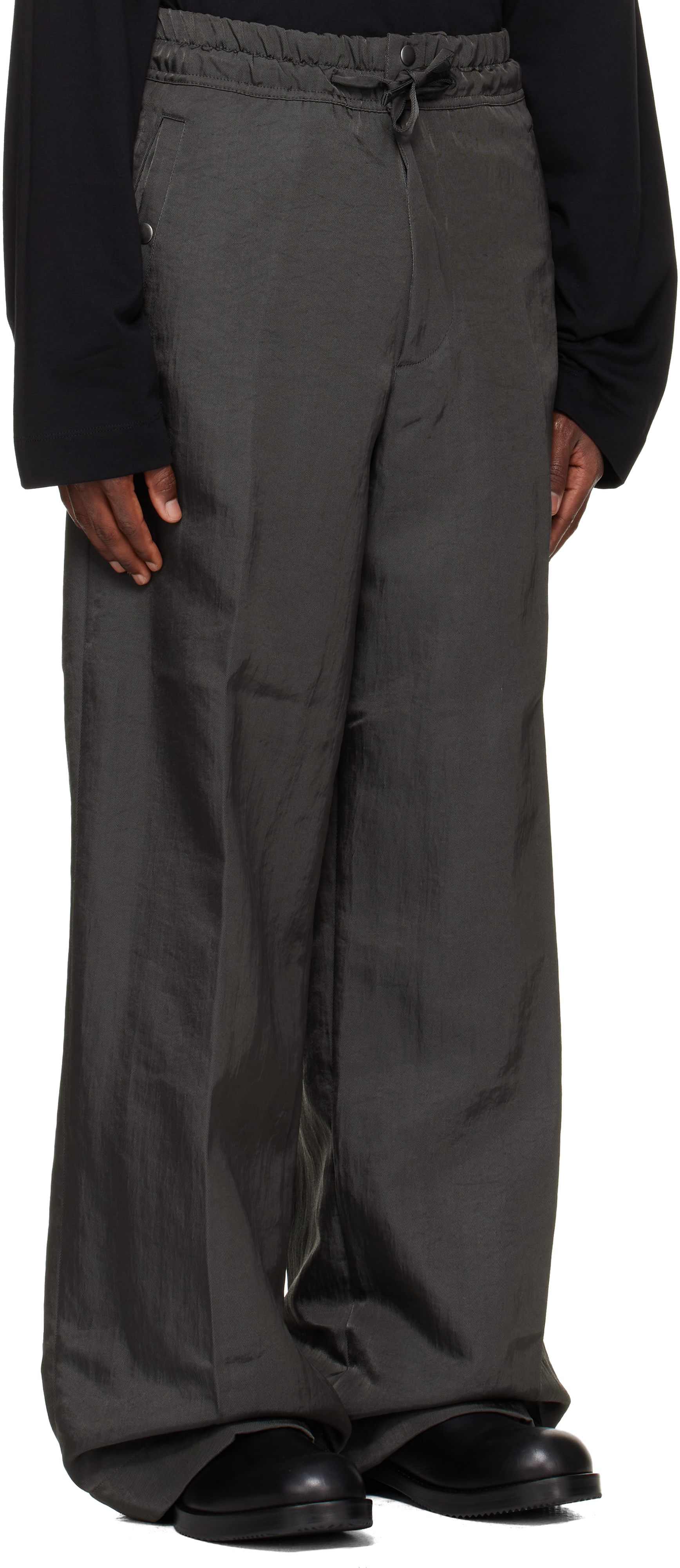 Dries Van Noten Gray Loose Nylon Trousers In Gray
