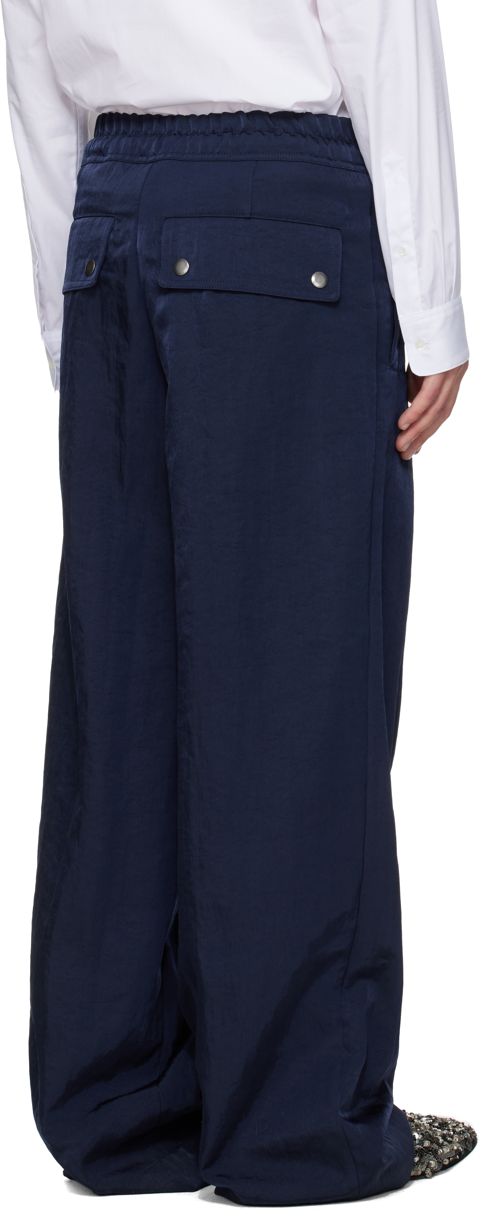 Dries Van Noten Navy Twill Trousers In Blue