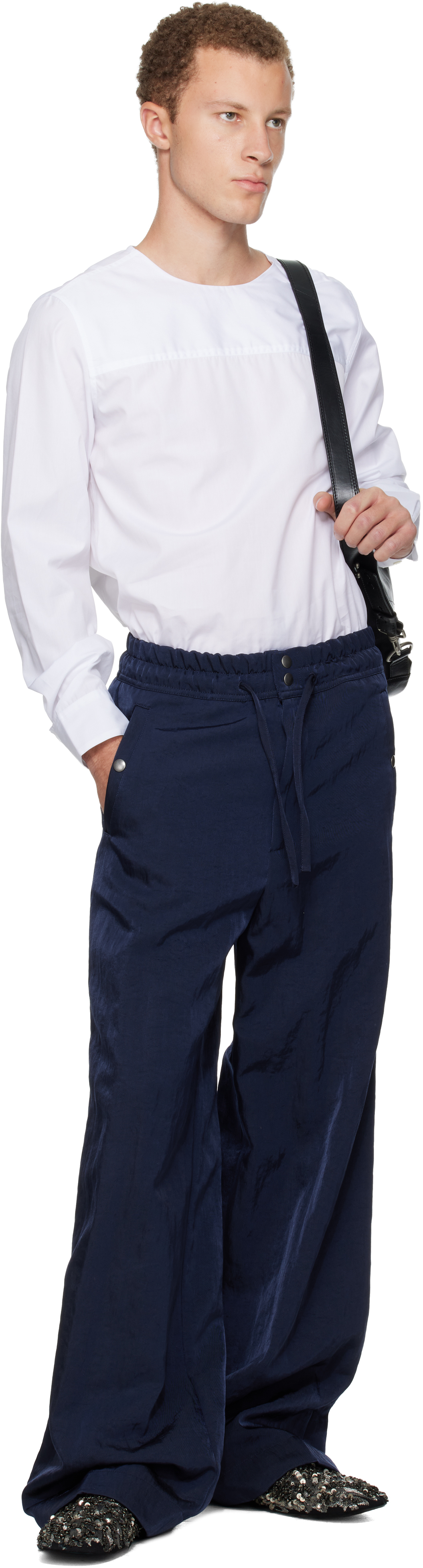 Dries Van Noten Navy Twill Trousers In Blue