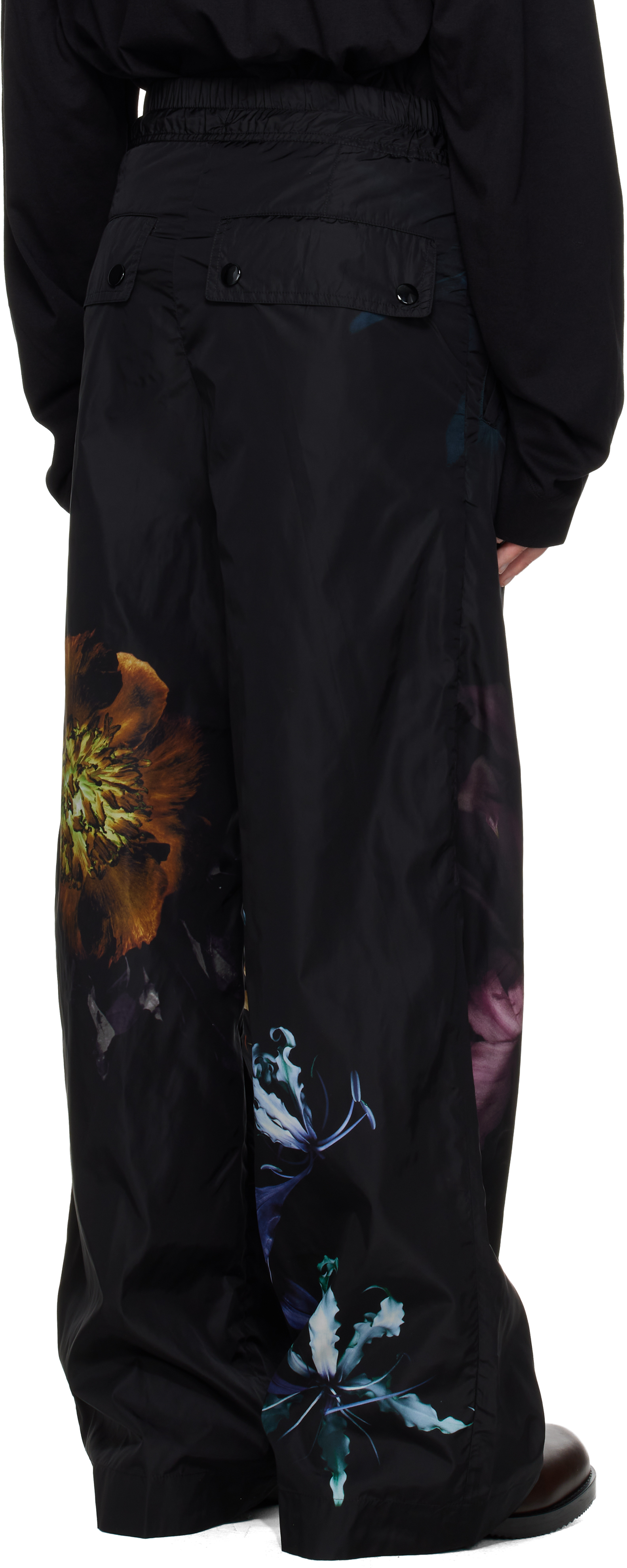 Dries Van Noten Black Floral Print Trousers In Black