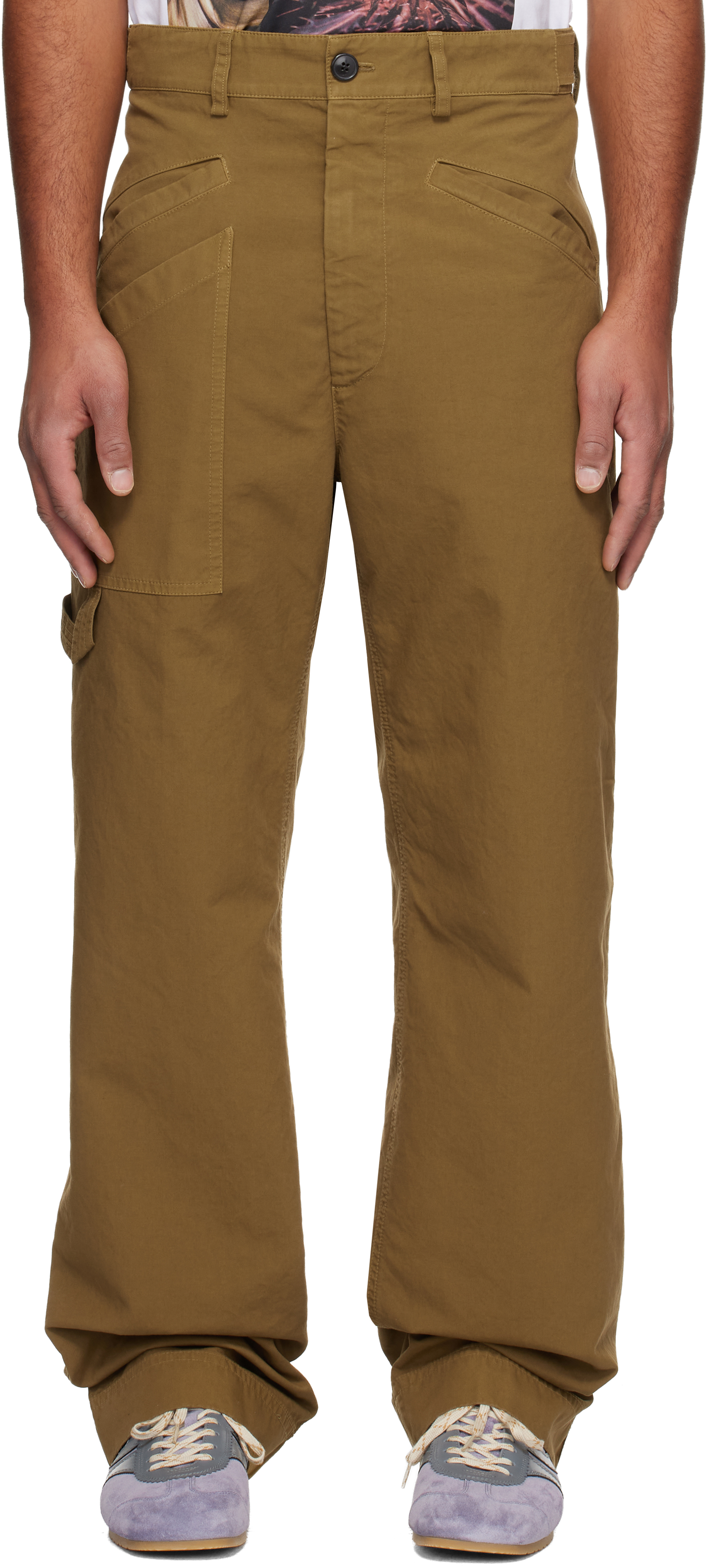 Dries Van Noten Khaki Cotton Trousers In Green
