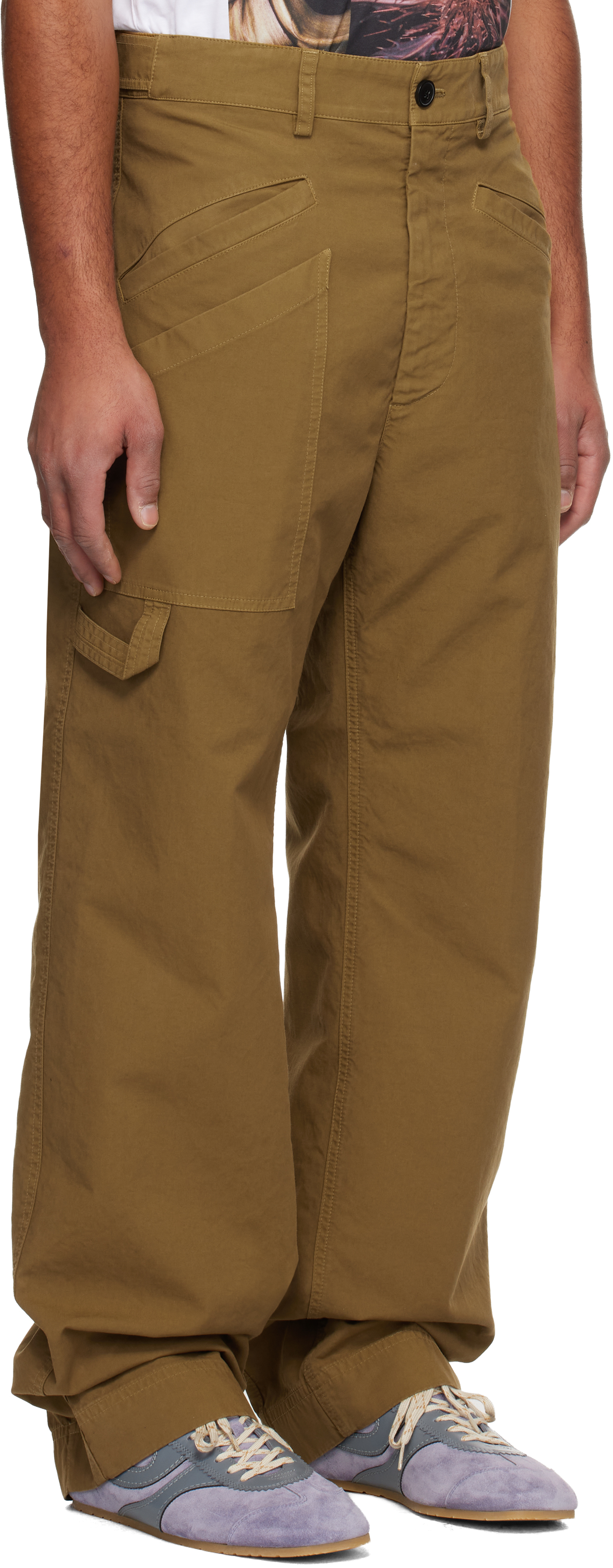 Dries Van Noten Khaki Cotton Trousers In Green