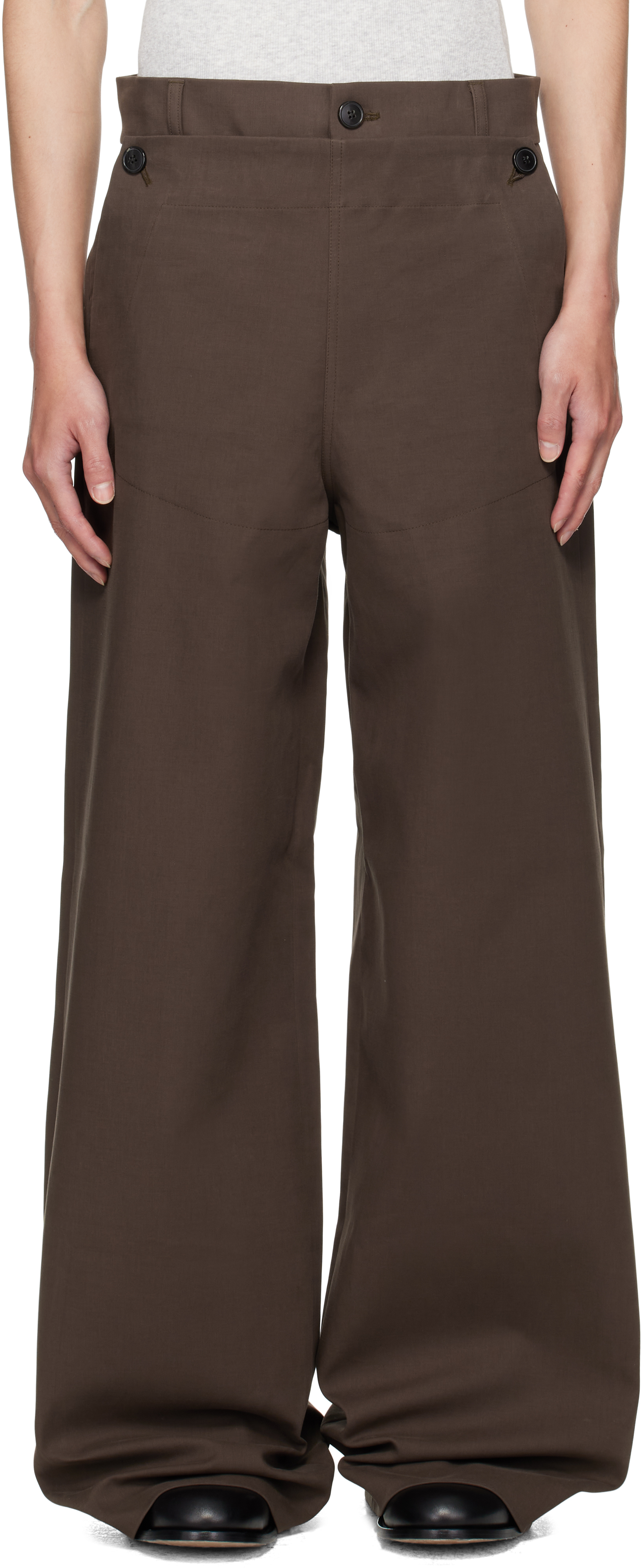 Dries Van Noten Brown Overlay Trousers In Brown