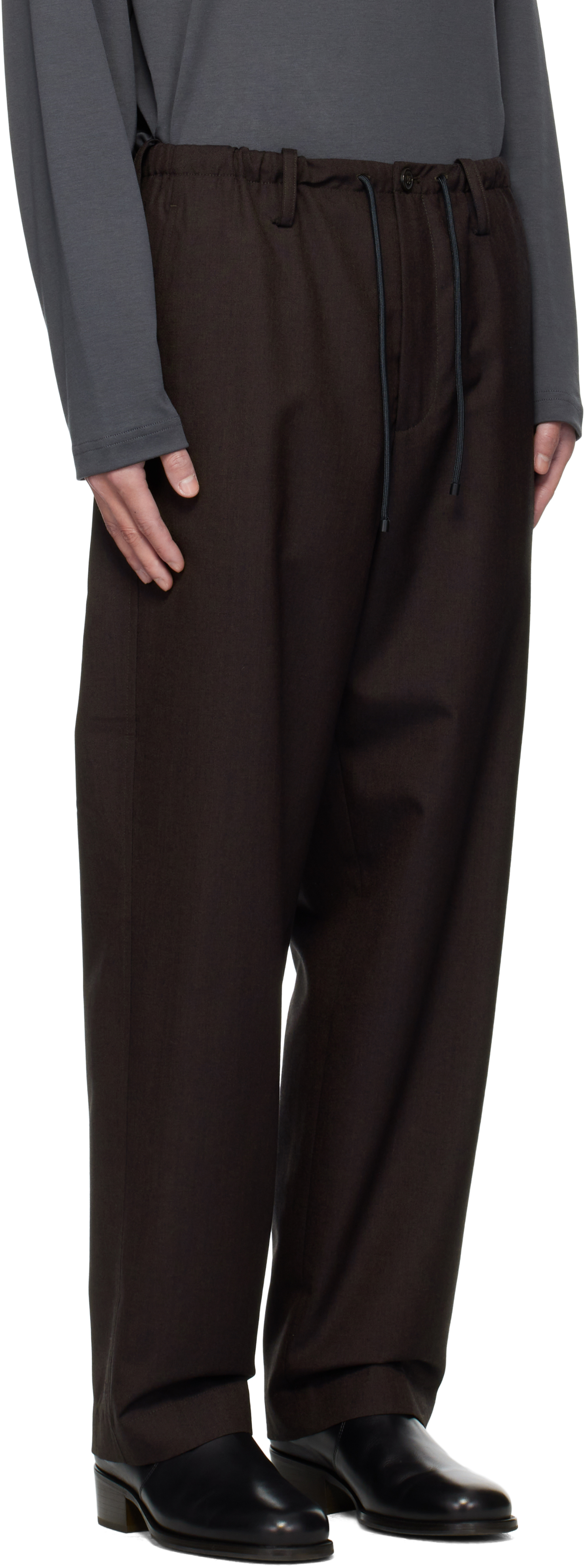 Dries Van Noten Brown Drawstring Trousers In Burgundy
