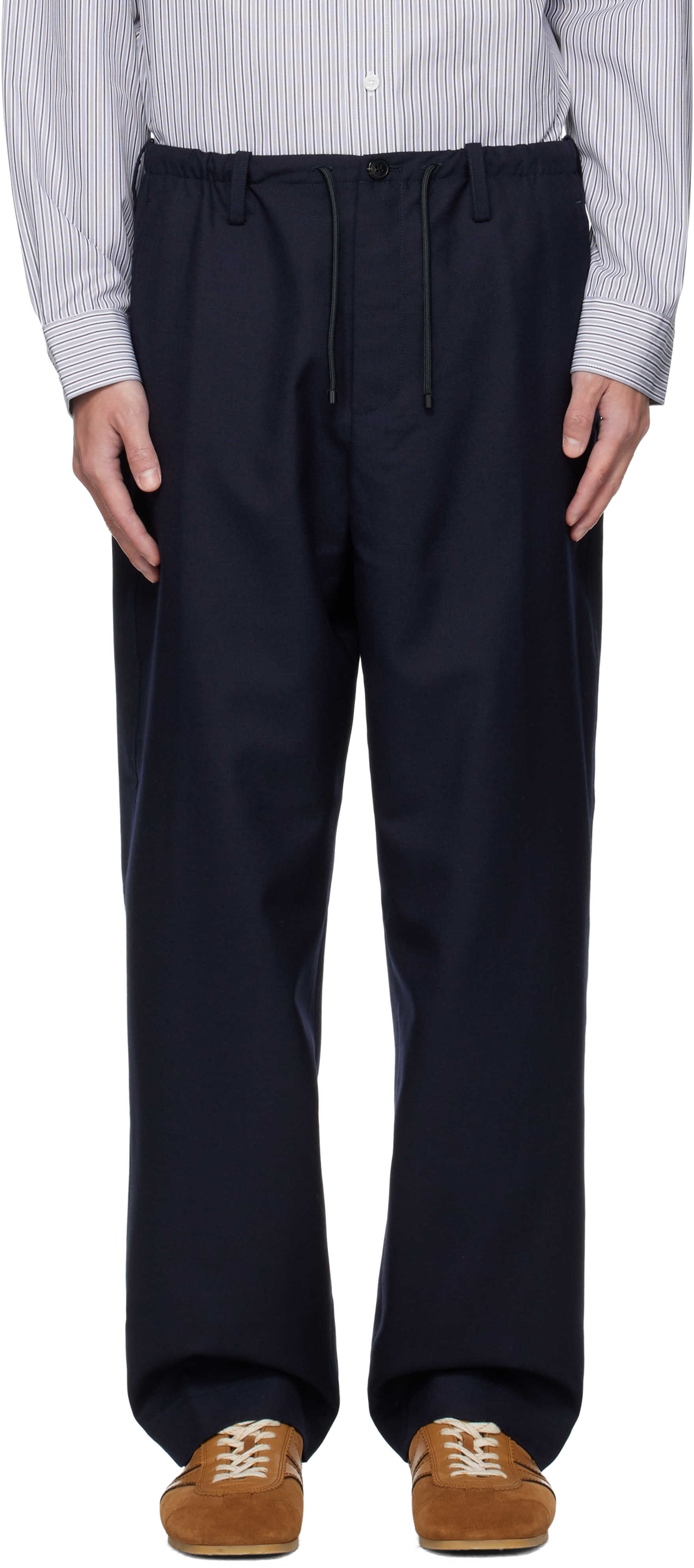 Dries Van Noten Navy Wool Trousers In Blue