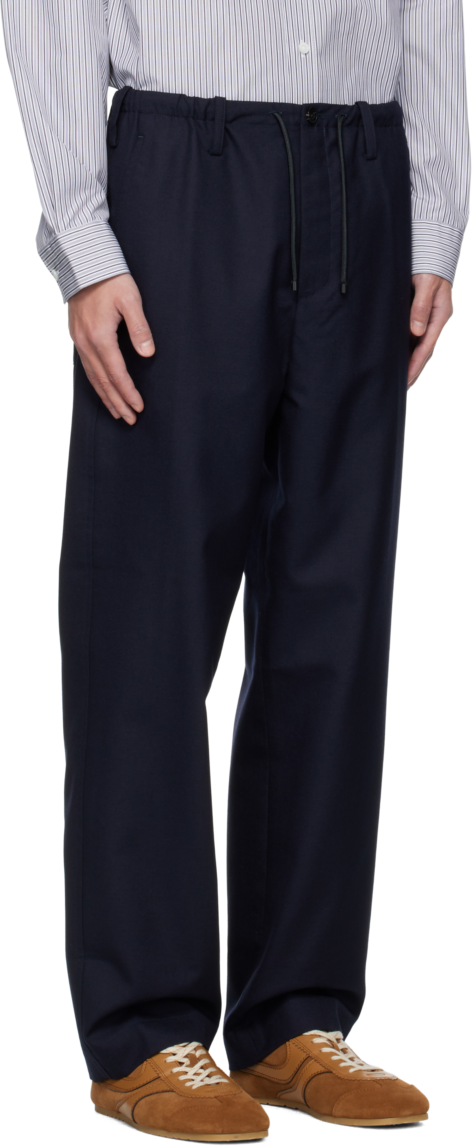 Dries Van Noten Navy Wool Trousers In Blue