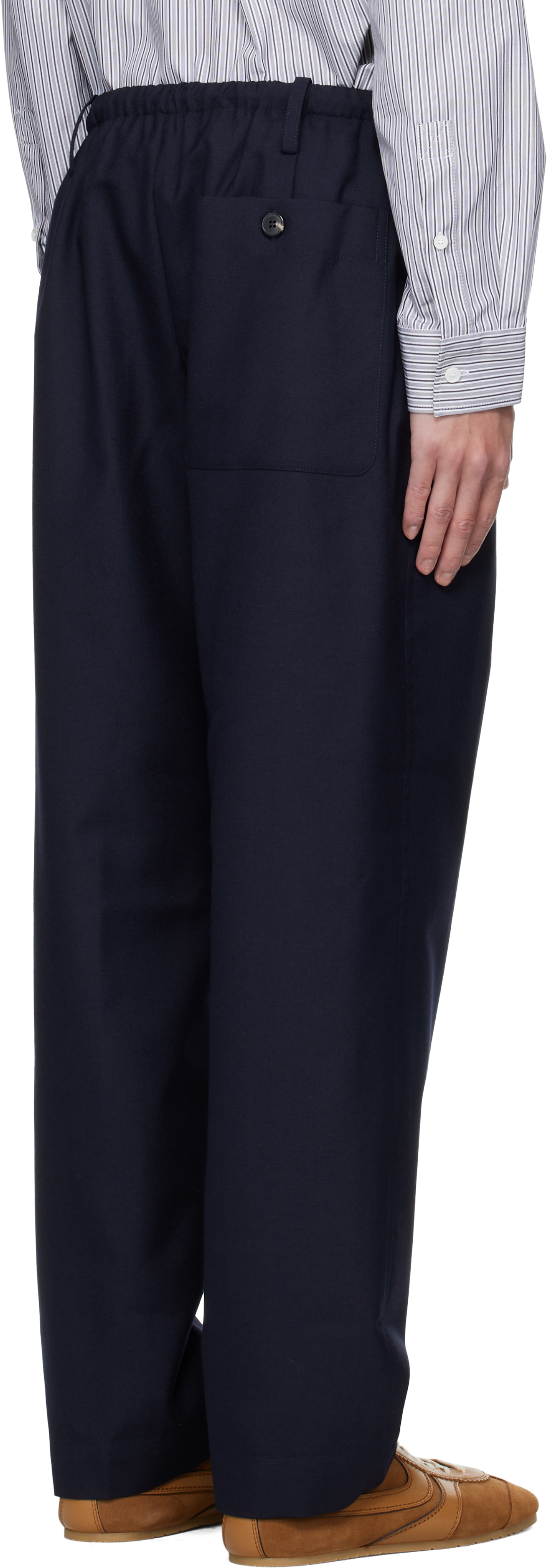 Dries Van Noten Navy Wool Trousers In Blue