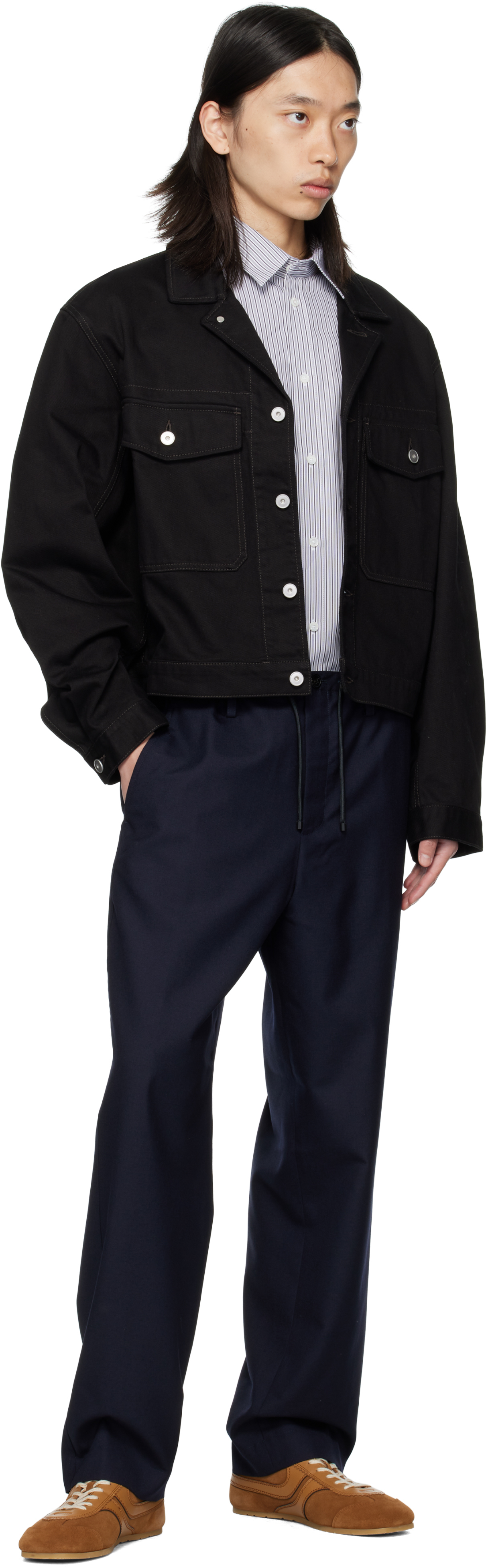 Dries Van Noten Navy Wool Trousers In Blue