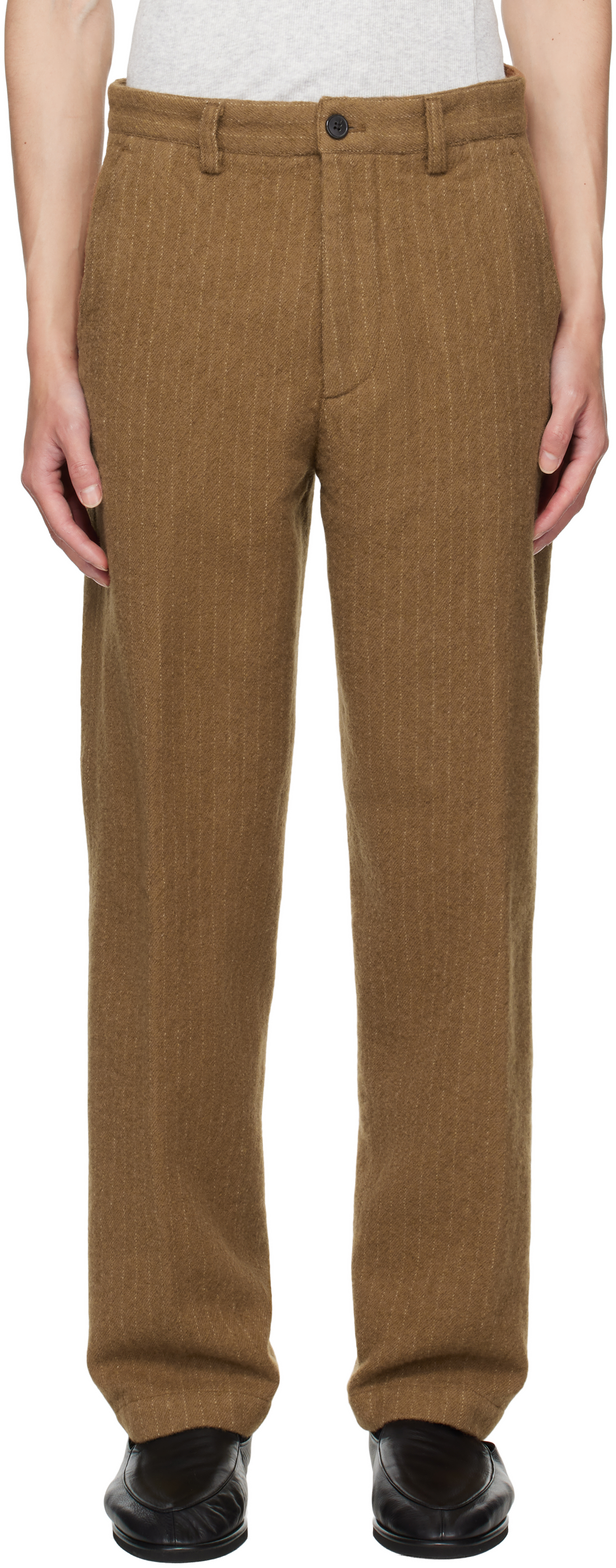 Dries Van Noten Tan Striped Trousers In Brown