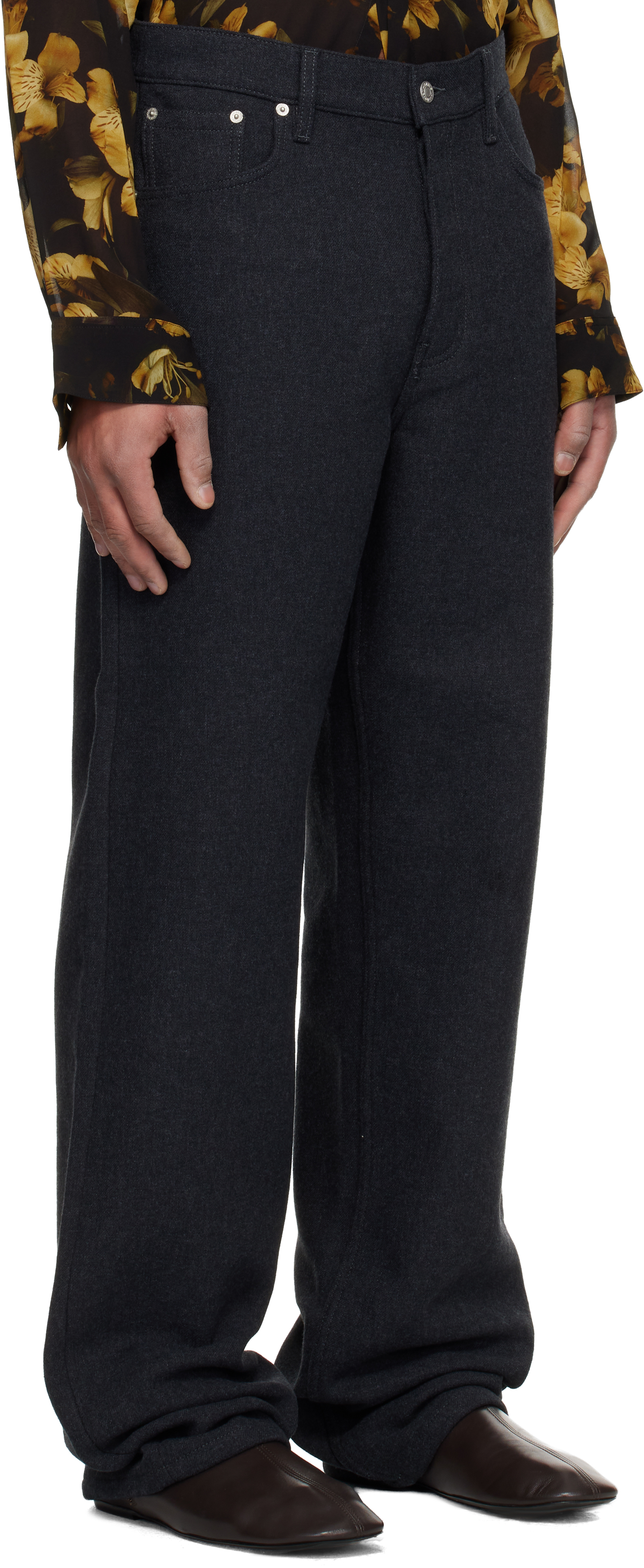 Dries Van Noten Gray Loose Fit Trousers In Black
