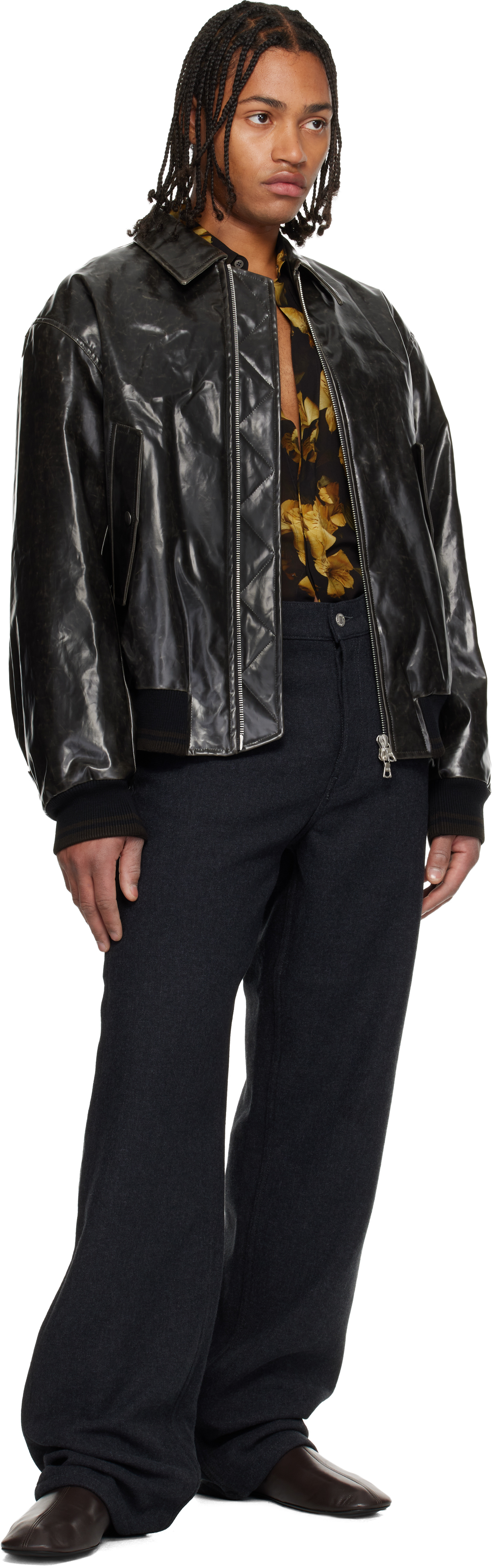 Dries Van Noten Gray Loose Fit Trousers In Black