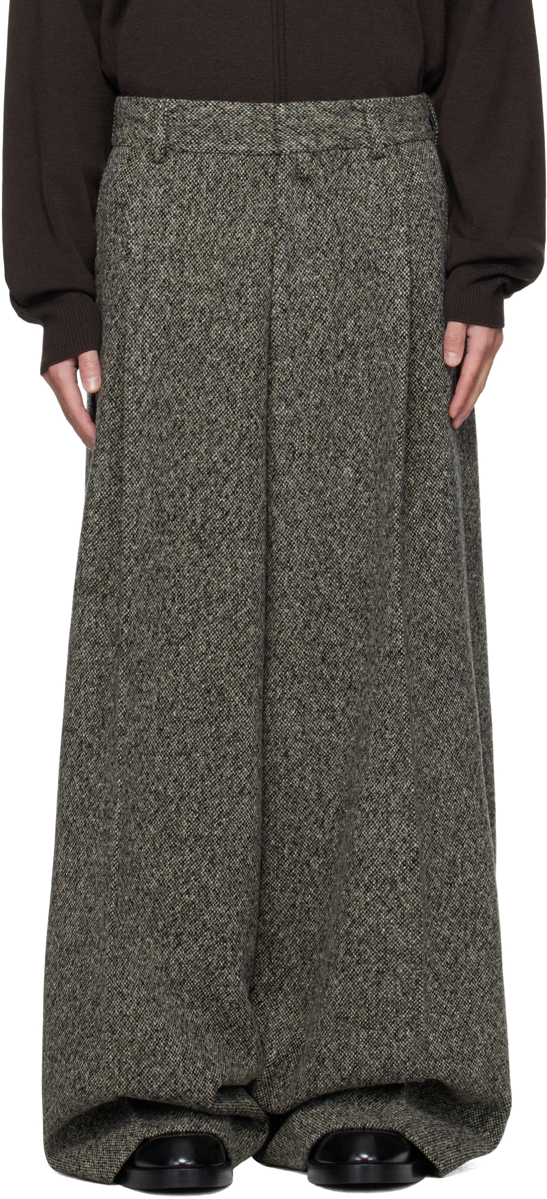 Dries Van Noten Gray & Brown Tailored Wool Trousers
