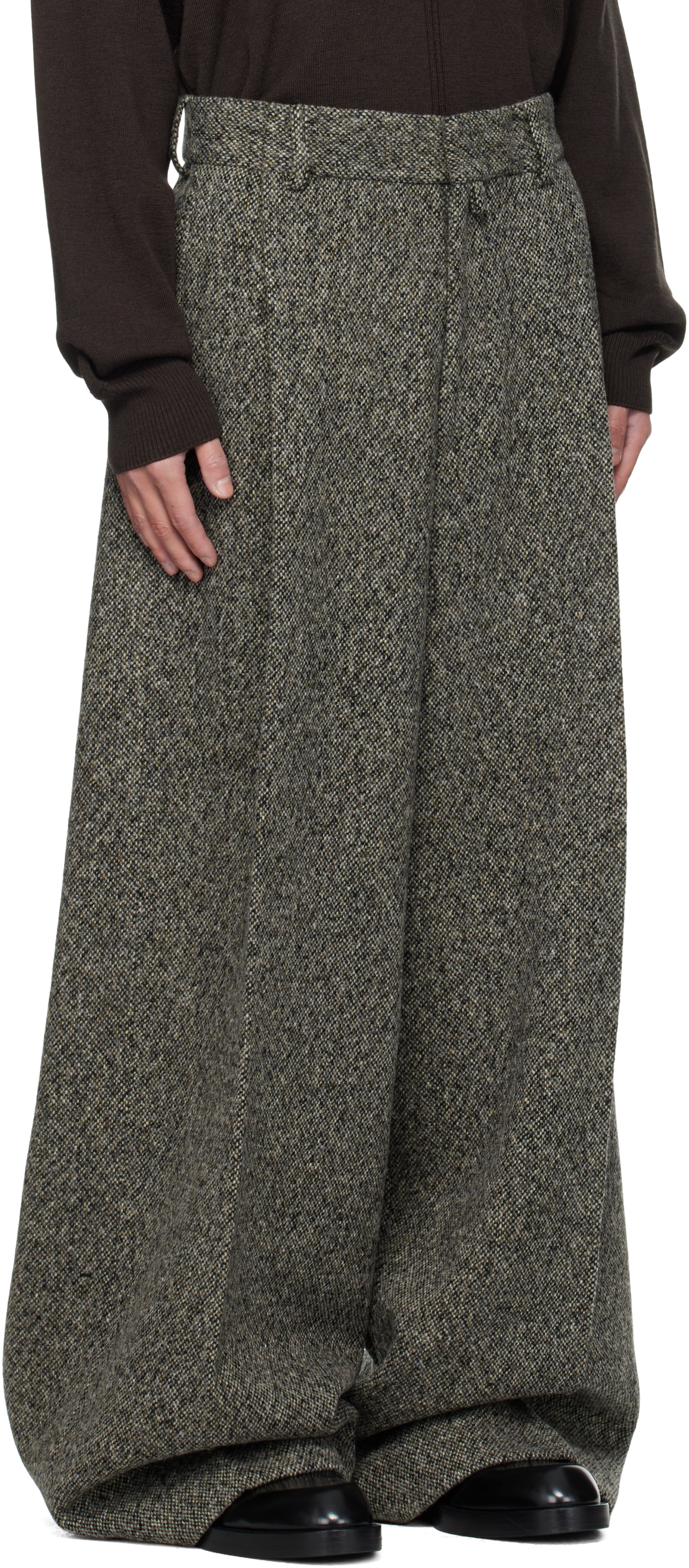 Dries Van Noten Gray & Brown Tailored Wool Trousers