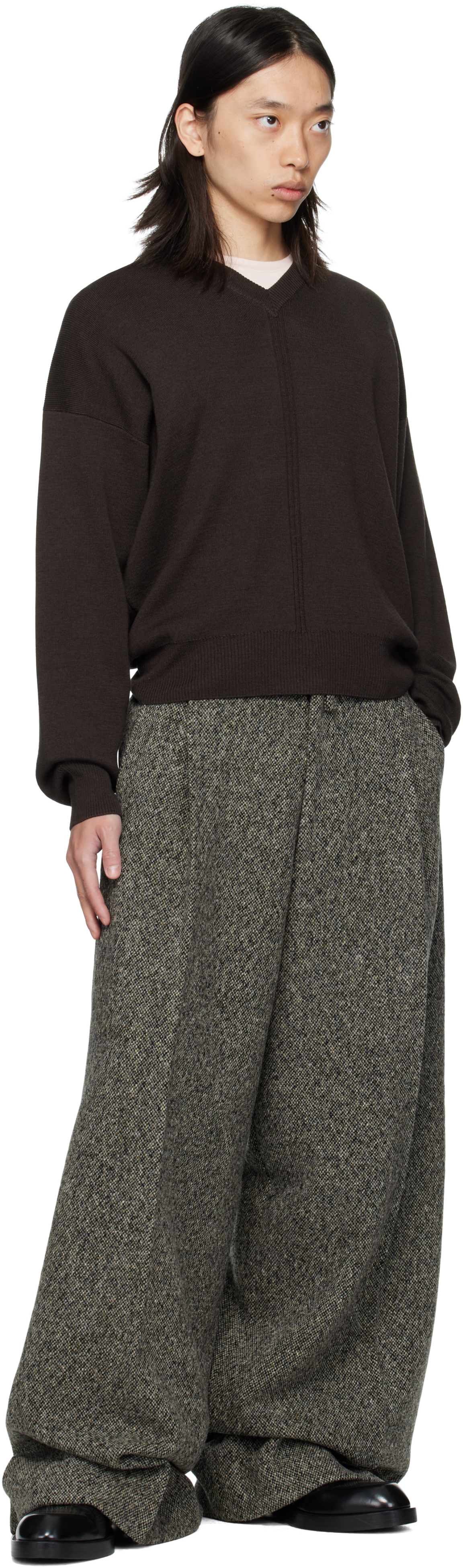 Dries Van Noten Gray & Brown Tailored Wool Trousers