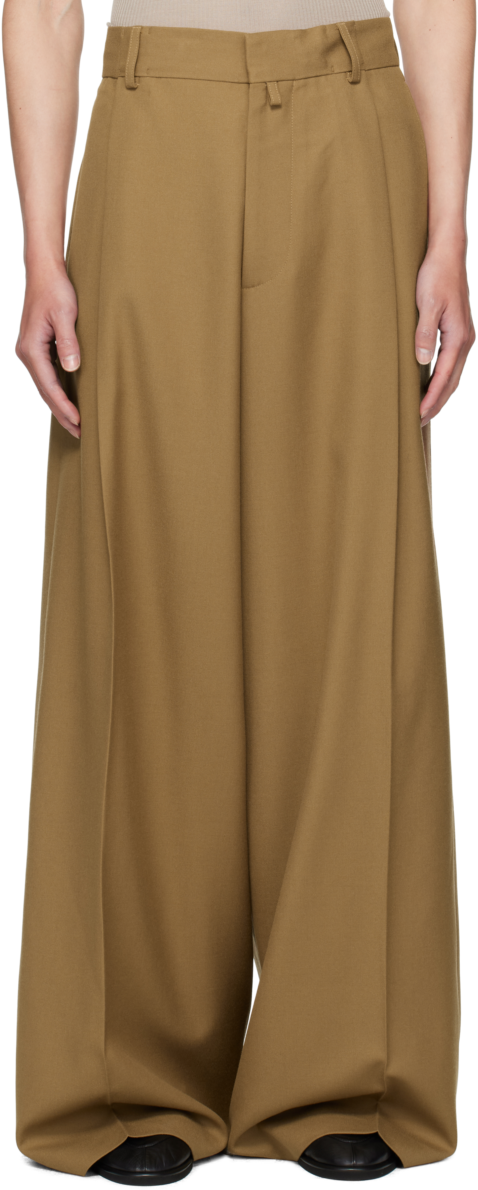 Dries Van Noten Tan Pleated Trousers In Brown
