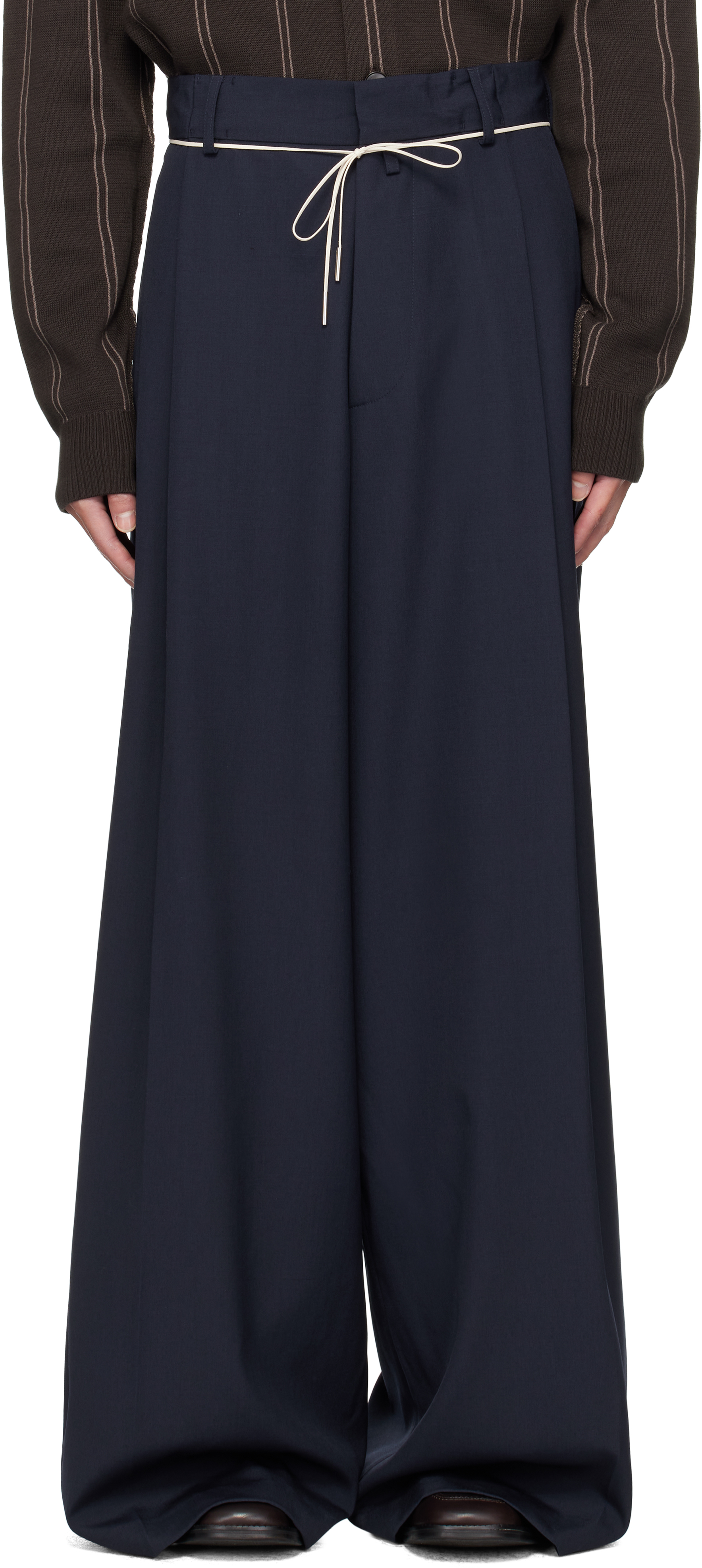 Dries Van Noten Navy Drawstring Trousers In Blue