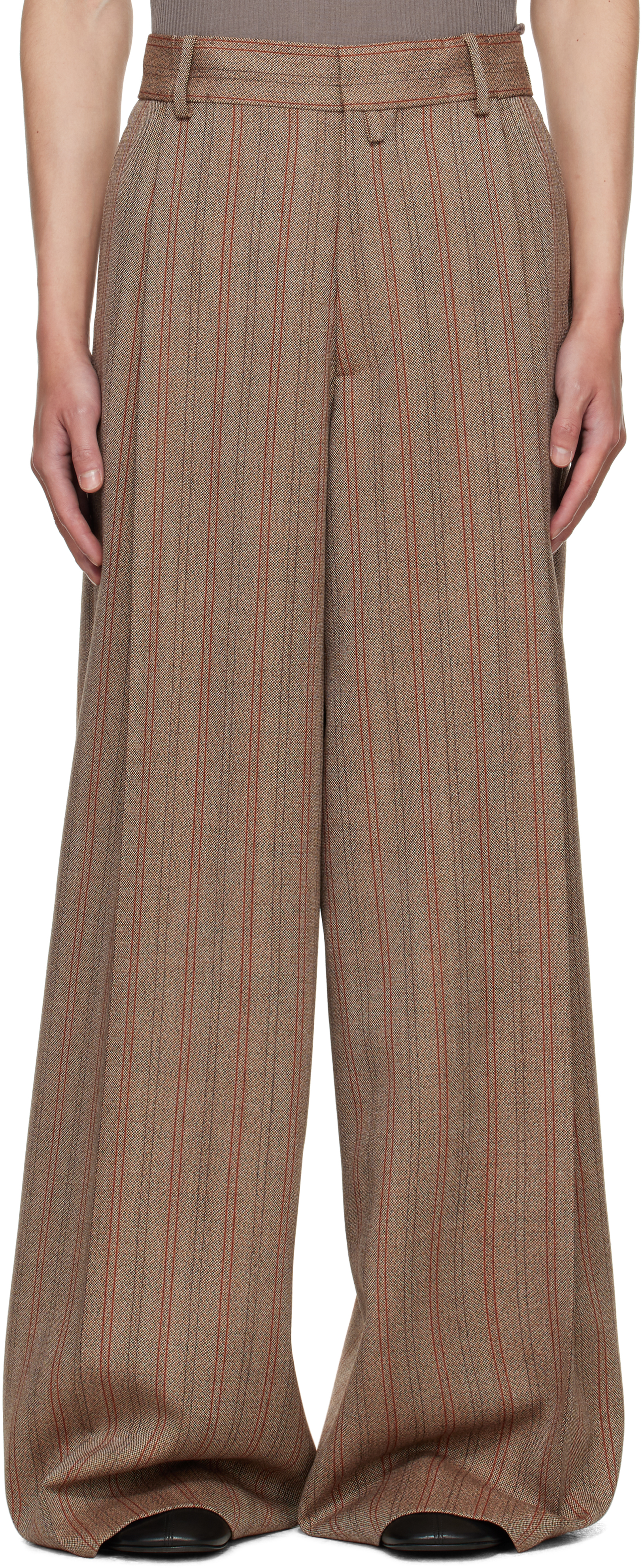 Dries Van Noten Tan Wide Pleated Trousers In Brown