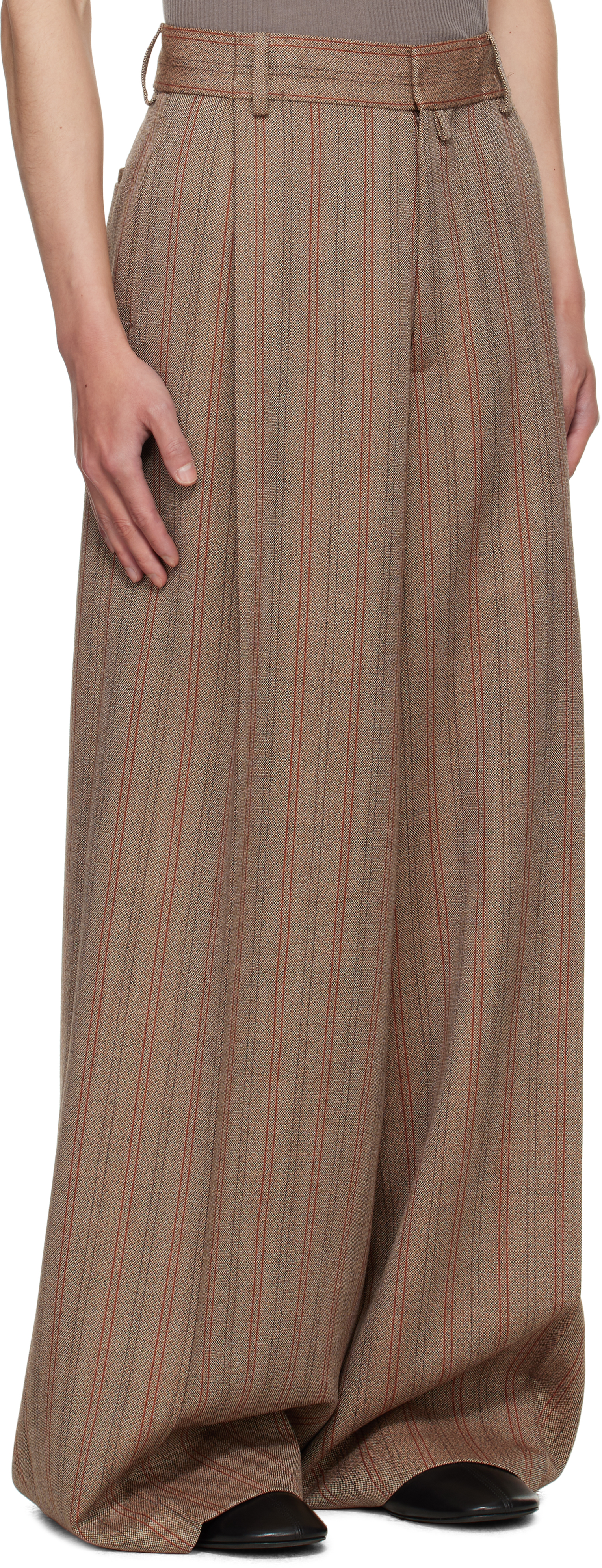 Dries Van Noten Tan Wide Pleated Trousers In Brown