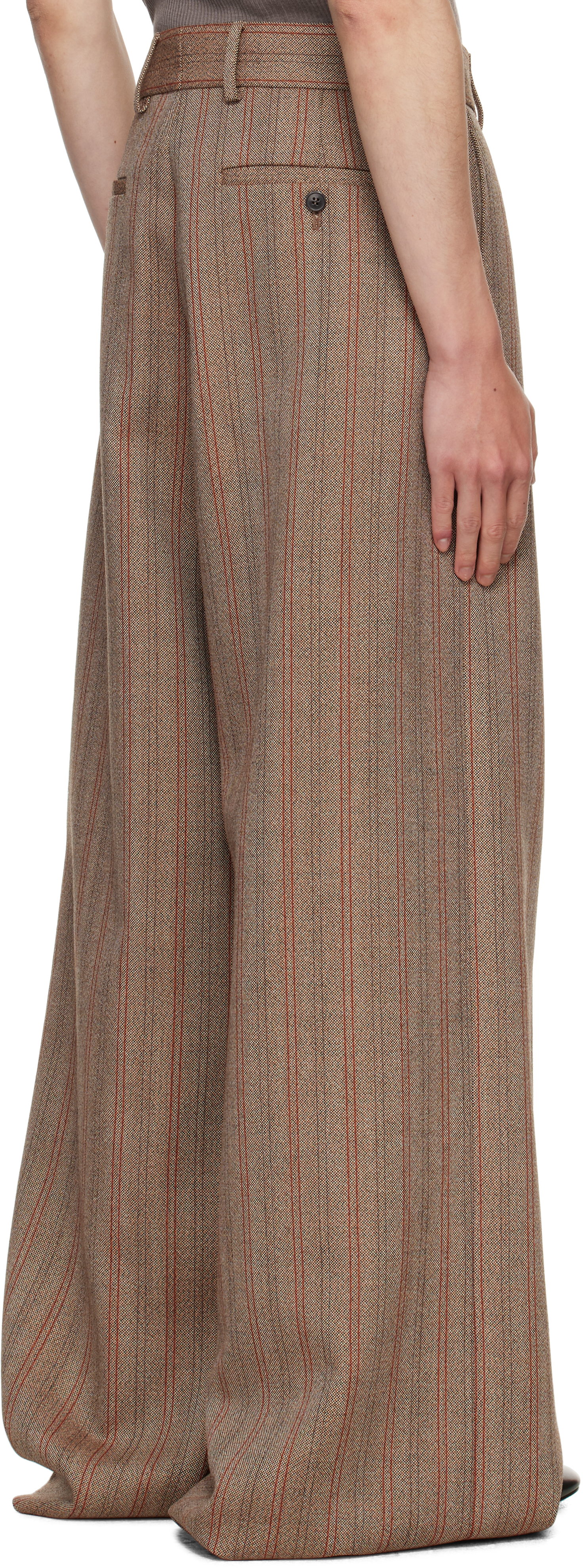 Dries Van Noten Tan Wide Pleated Trousers In Brown