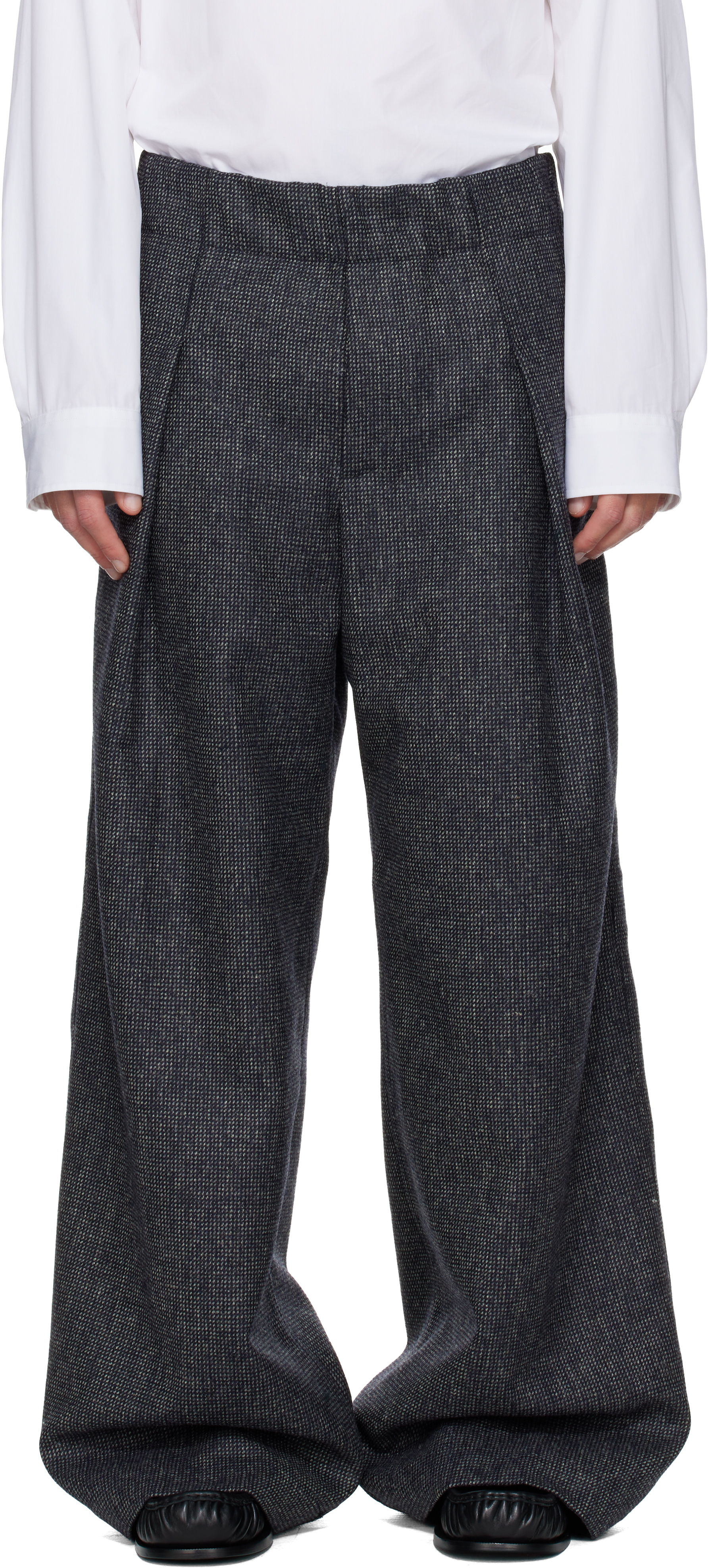 Dries Van Noten Navy Wool Trousers In Black