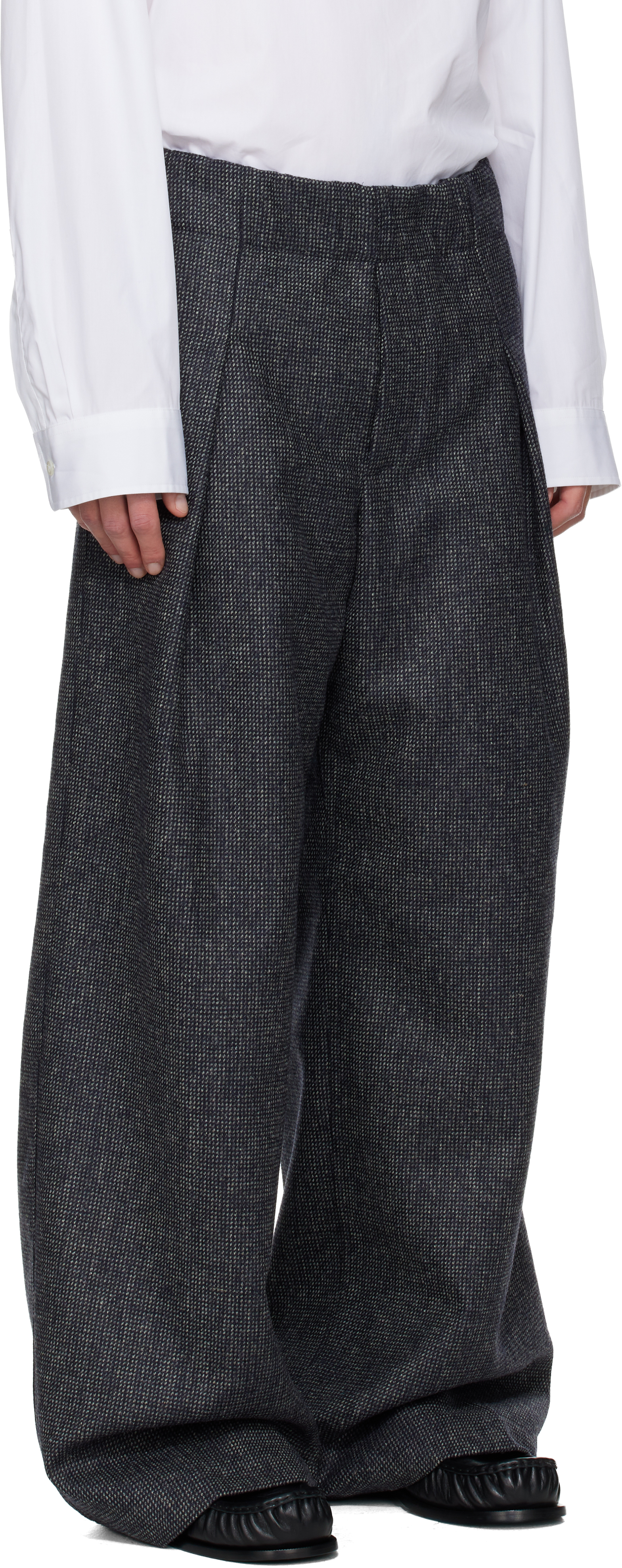 Dries Van Noten Navy Wool Trousers In Black