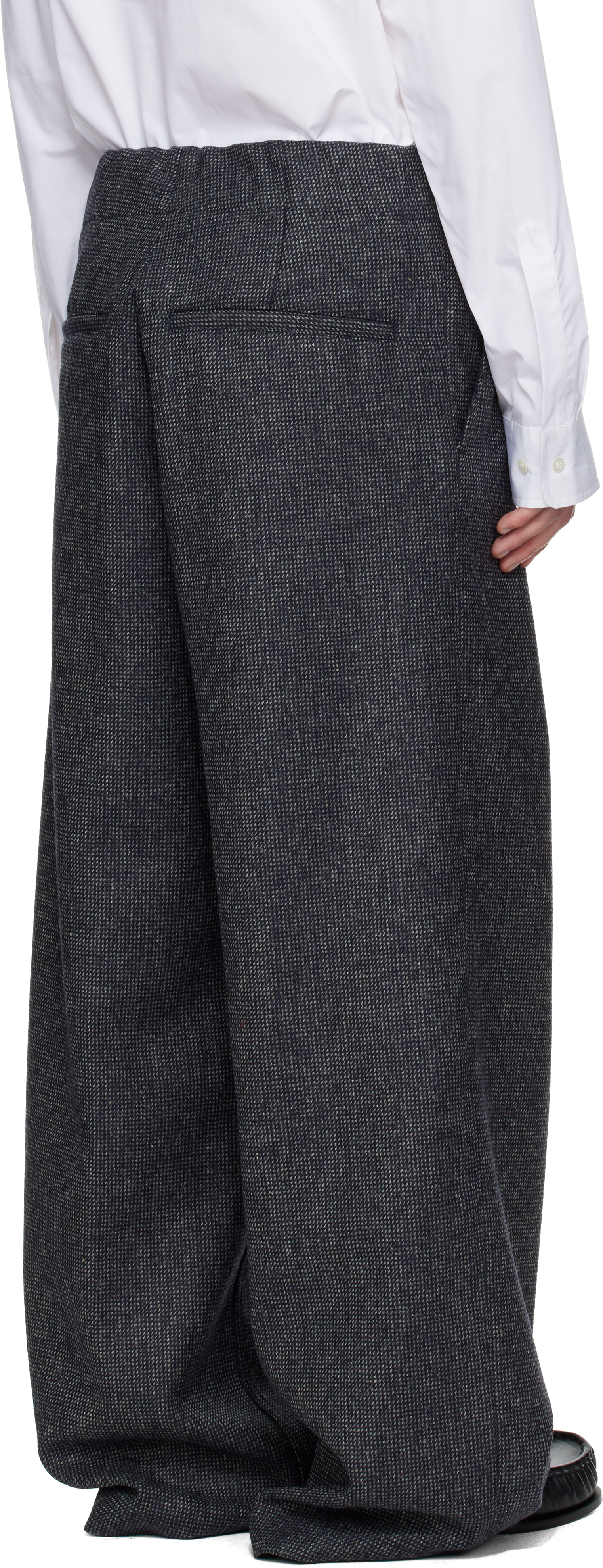 Dries Van Noten Navy Wool Trousers In Black