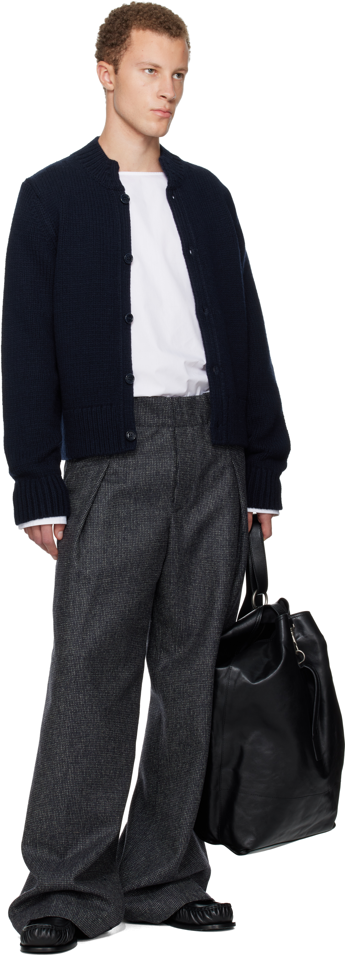 Dries Van Noten Navy Wool Trousers In Black