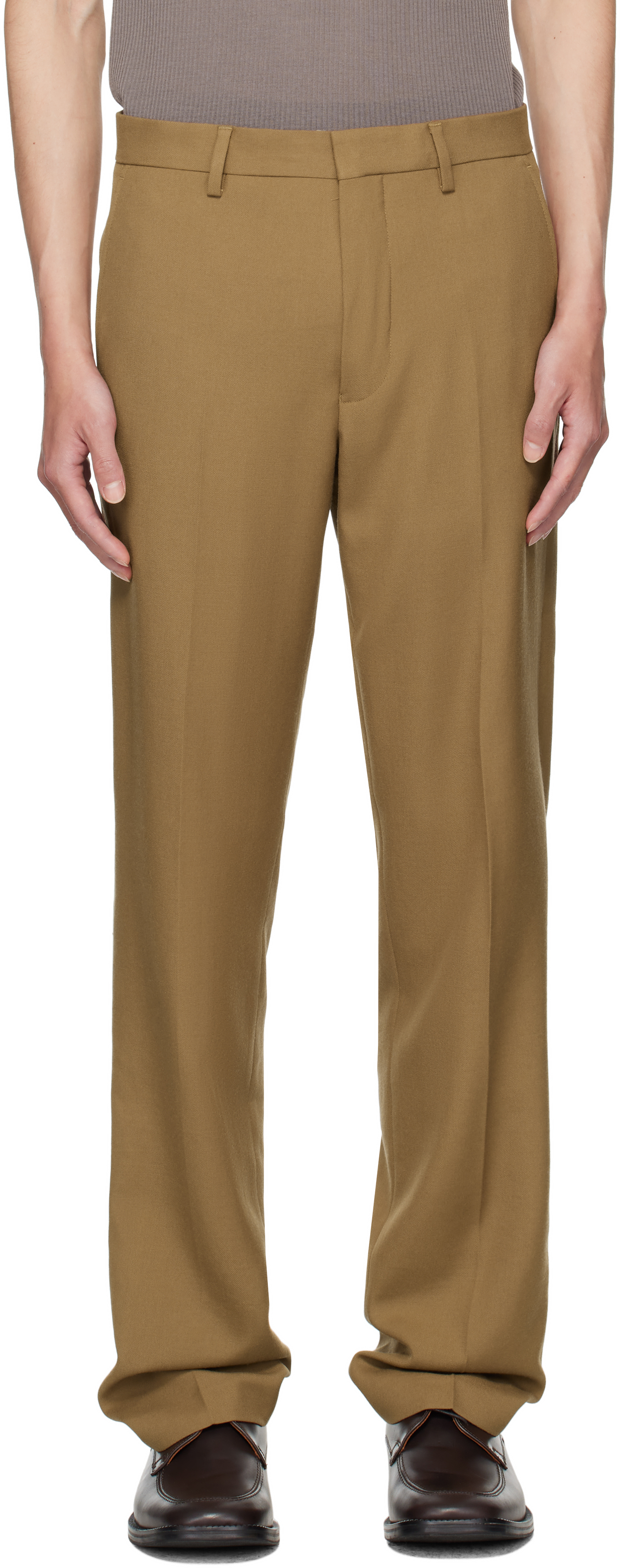 Dries Van Noten Tan Wool Trousers In White