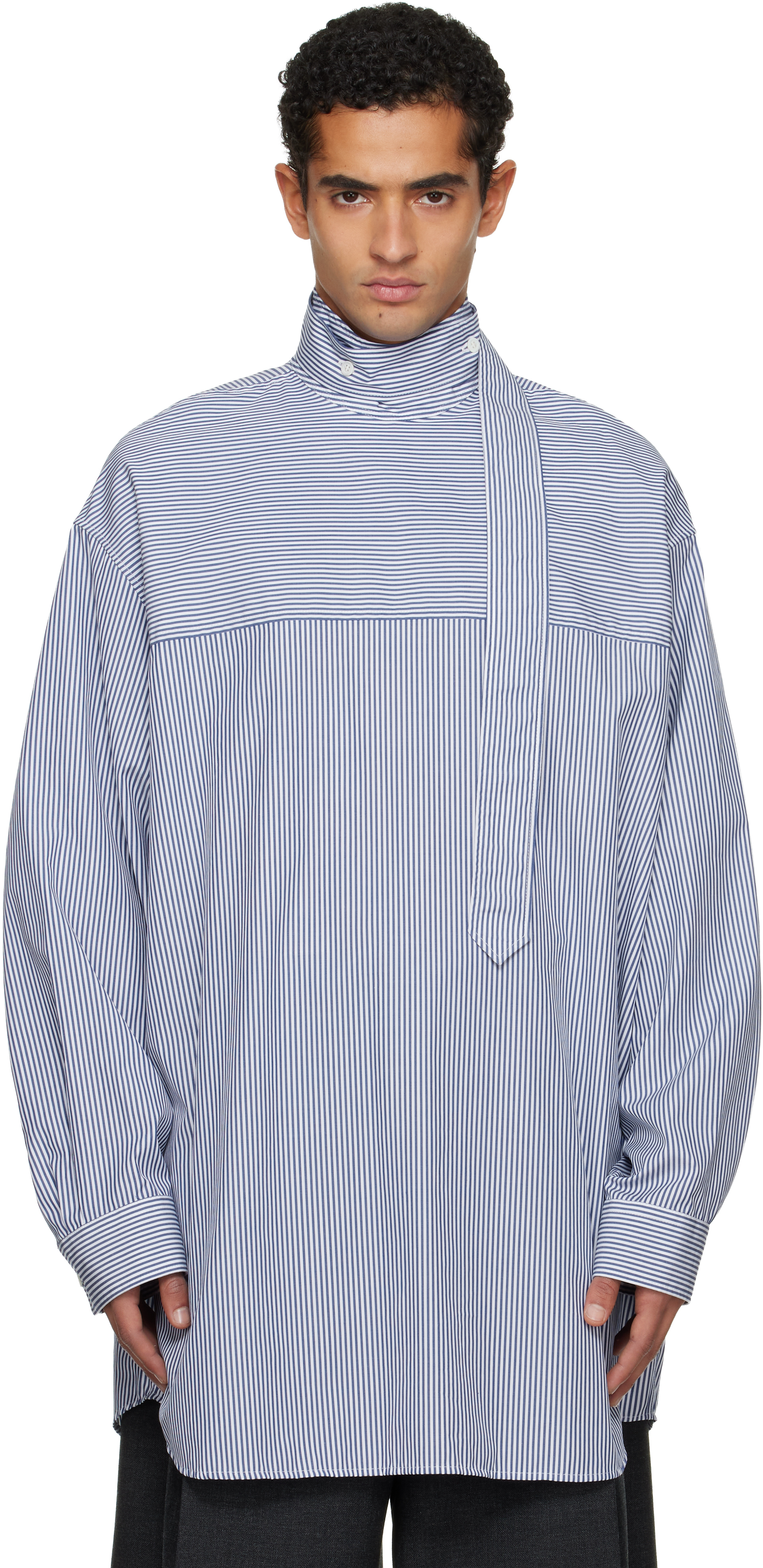Dries Van Noten Blue & White Striped Shirt In Blue