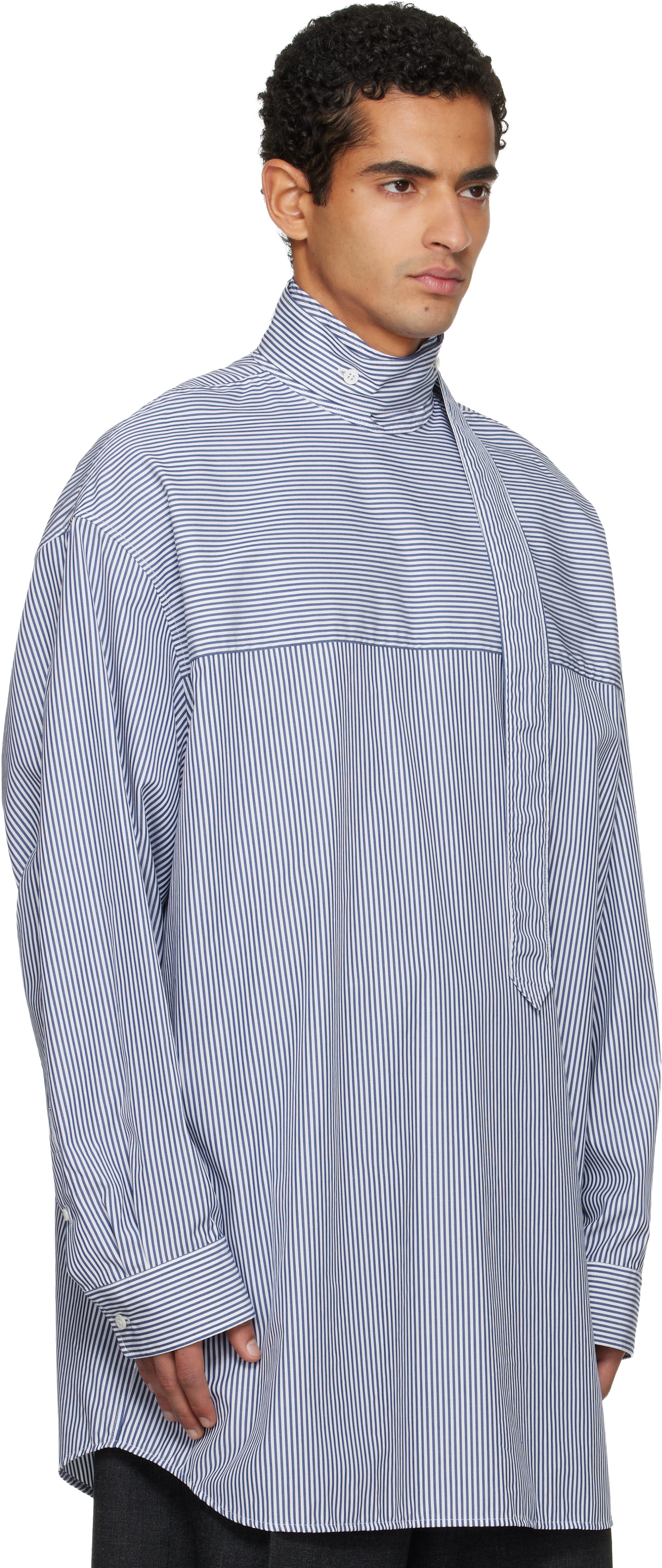 Dries Van Noten Blue & White Striped Shirt In Blue