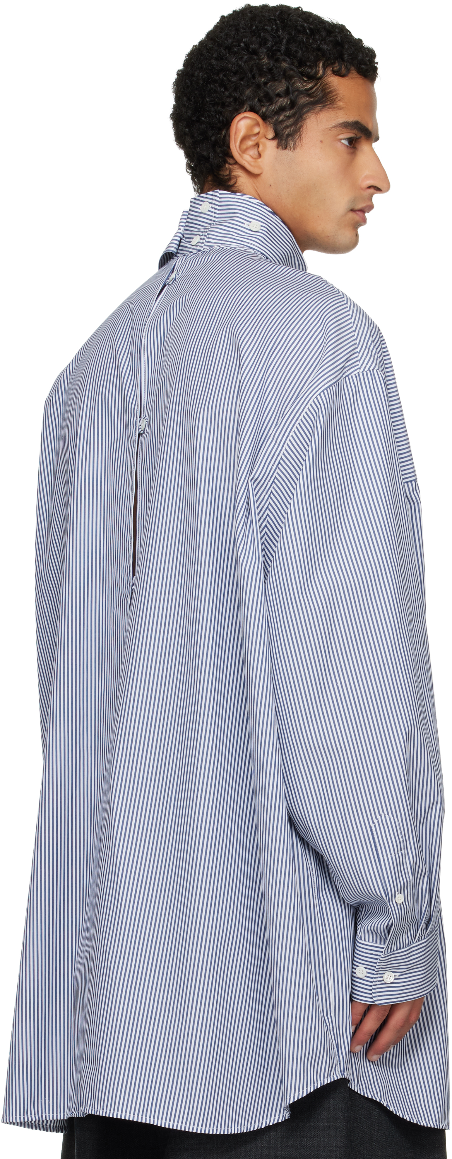 Dries Van Noten Blue & White Striped Shirt In Blue