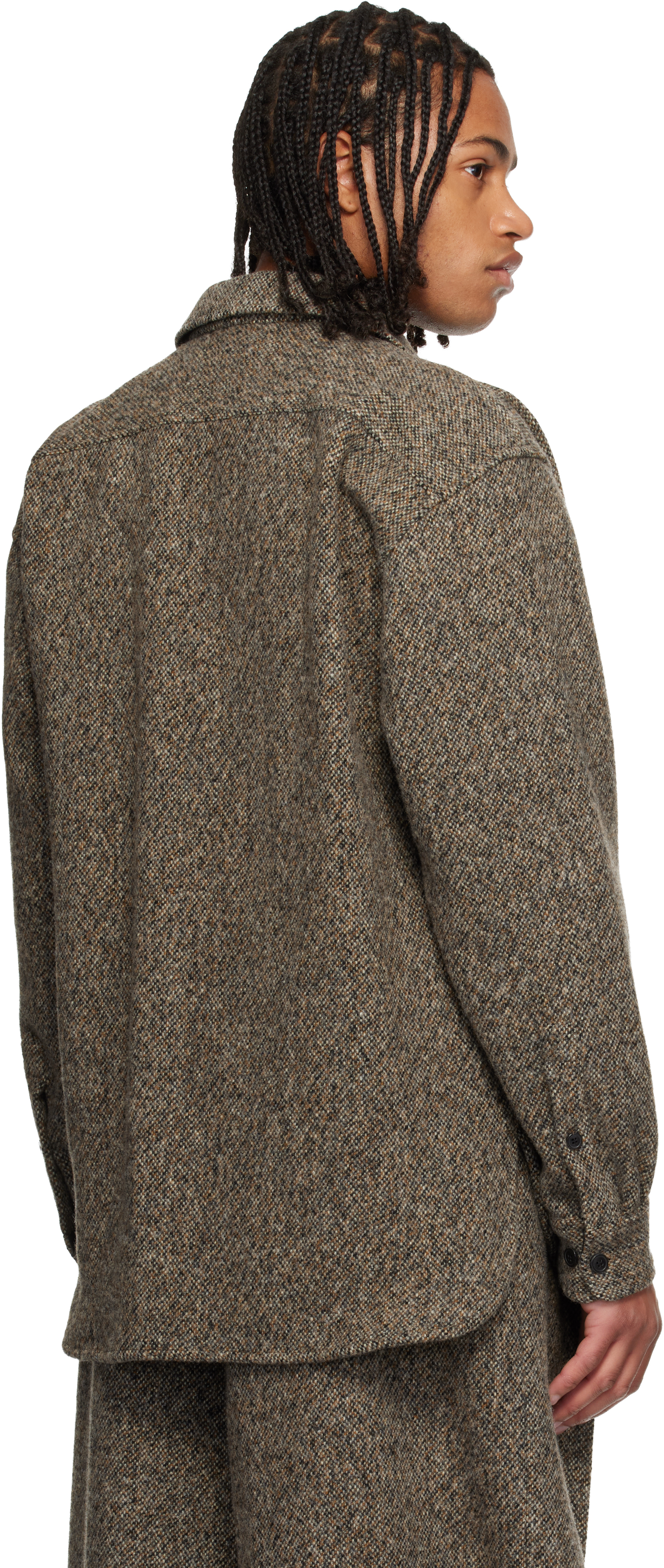 Dries Van Noten Beige Tweed Zipped Shirt In Brown