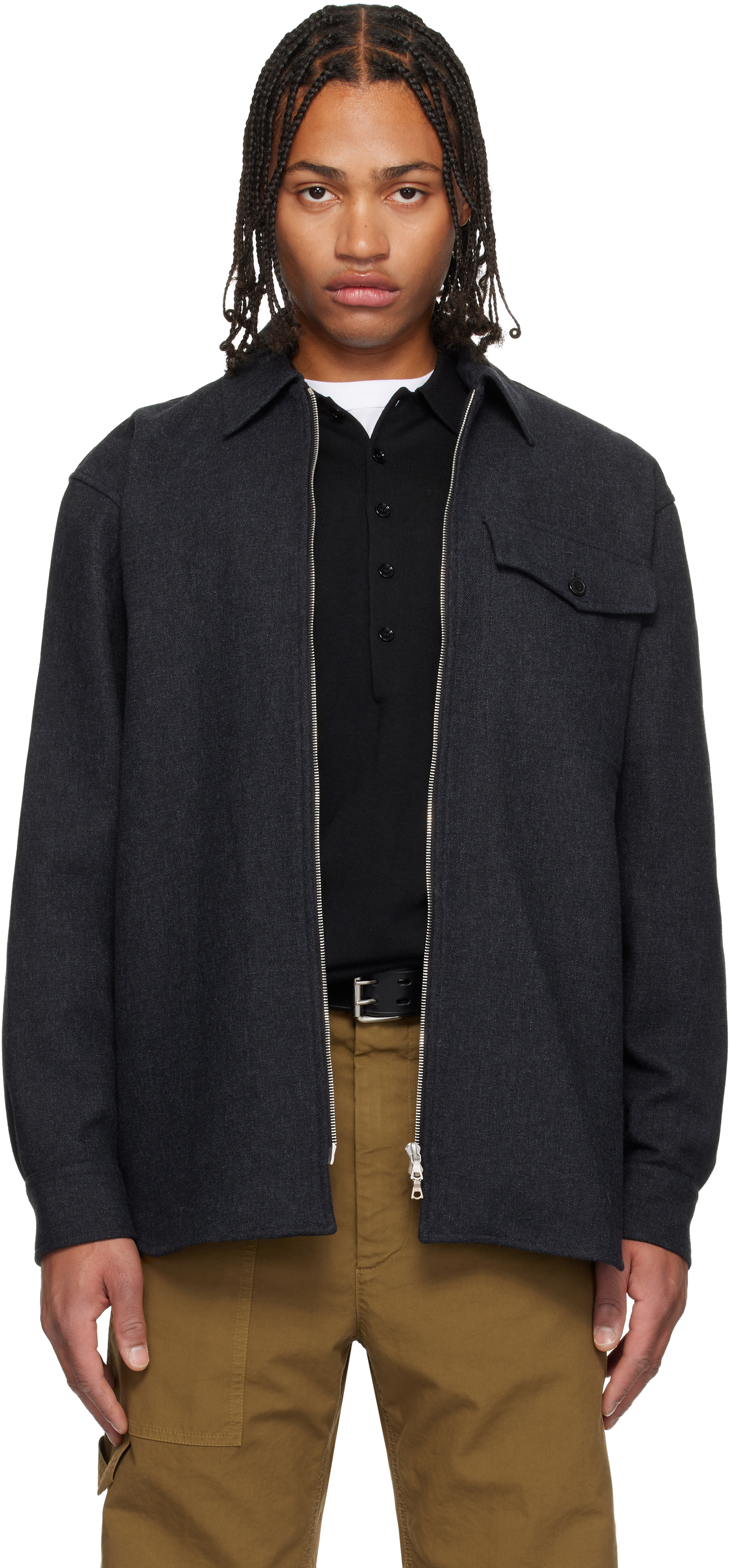 Dries Van Noten Gray Cotton Jacket In Blue