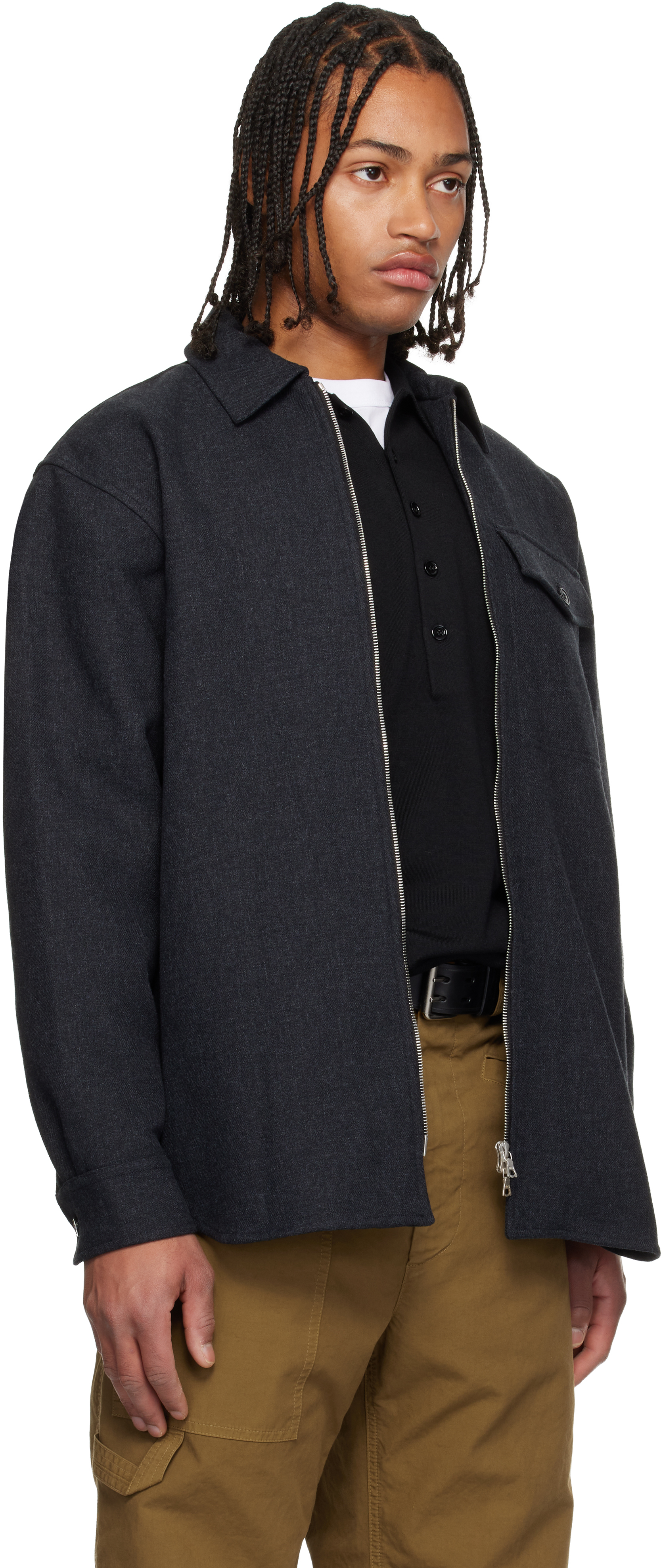 Dries Van Noten Gray Cotton Jacket In Blue