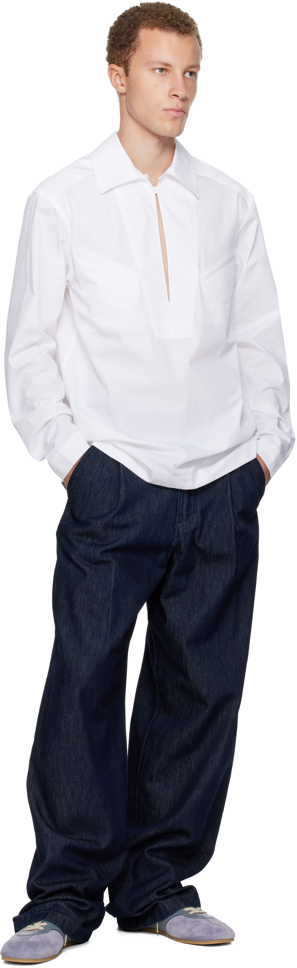 Dries Van Noten White Keyhole Shirt In Red