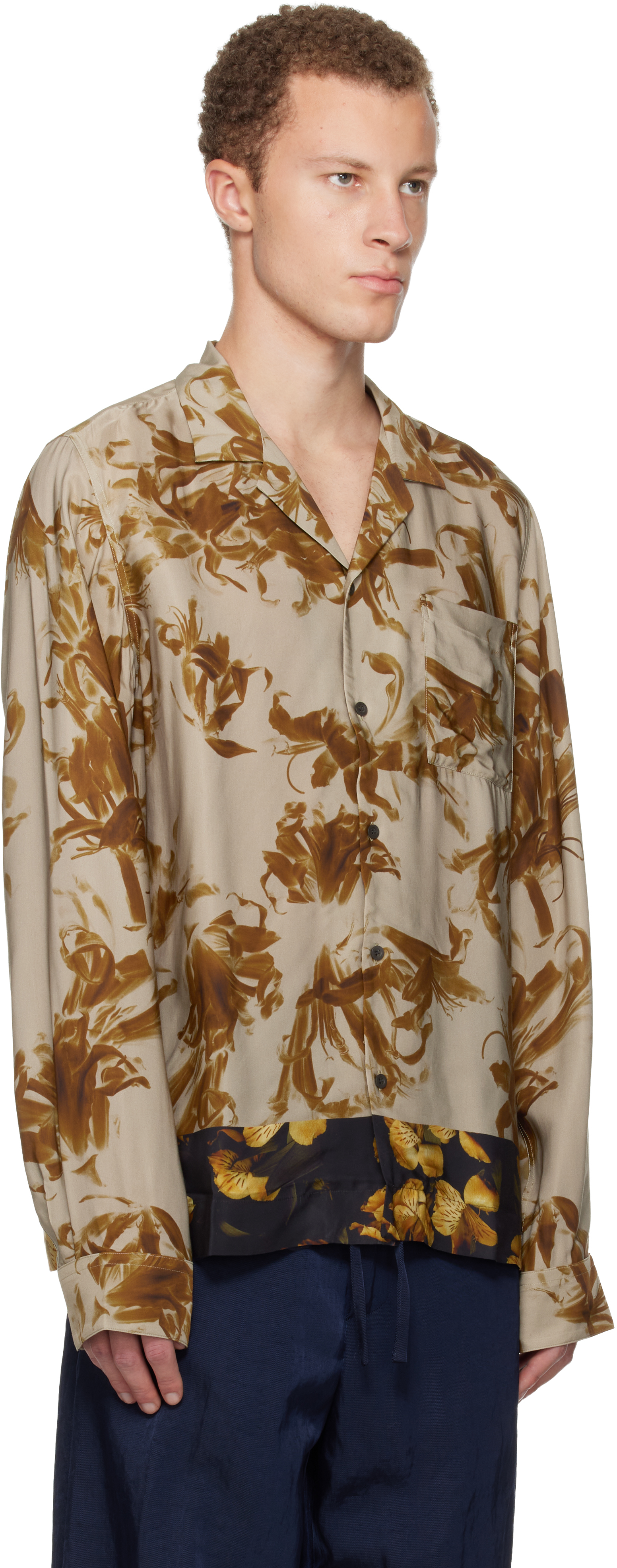 Dries Van Noten Beige Sateen Shirt In Multi