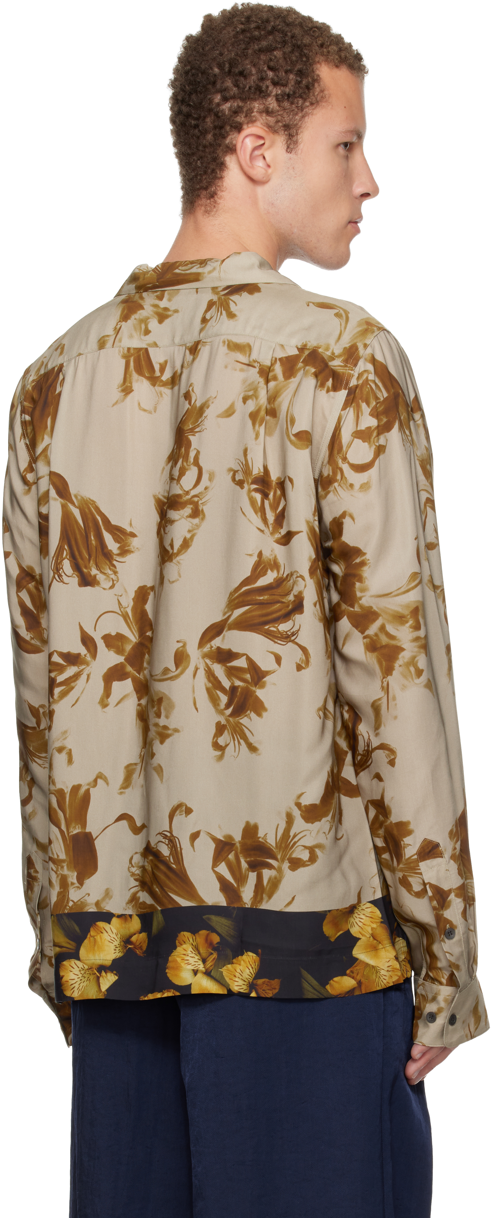 Dries Van Noten Beige Sateen Shirt In Multi