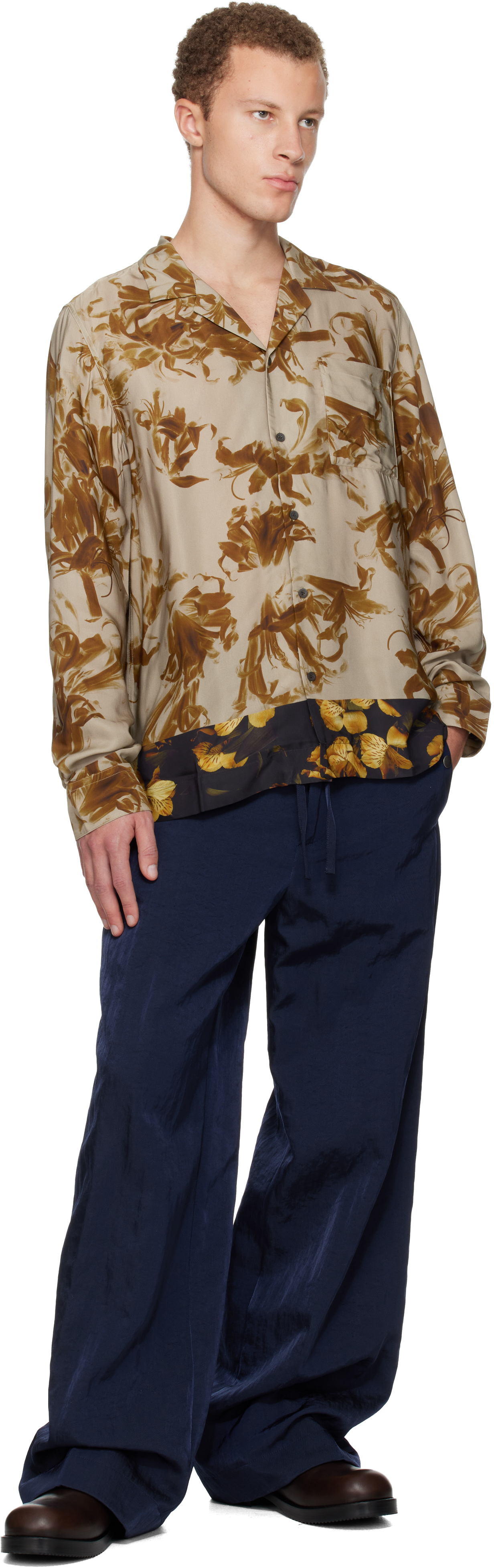Dries Van Noten Beige Sateen Shirt In Multi