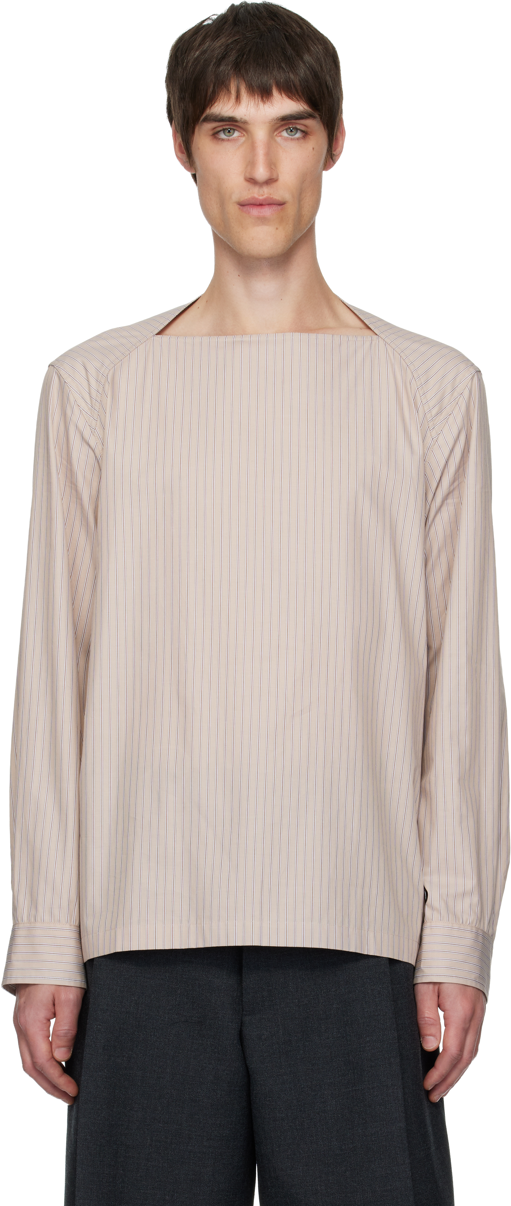 Beige Boat Neck Cotton Shirt by Dries Van Noten on Sale