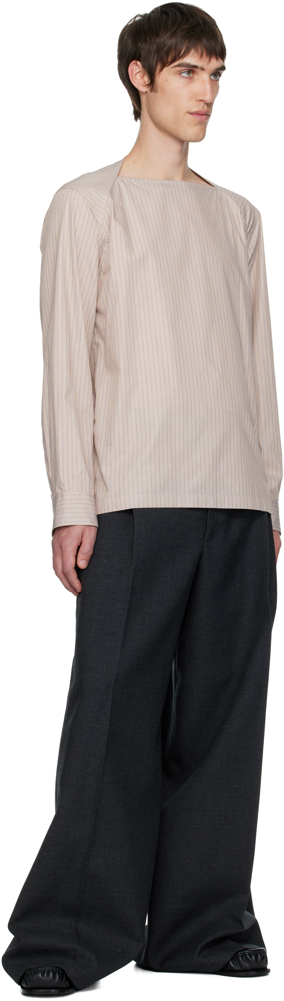 Dries Van Noten Beige Boat Neck Cotton Shirt In Brown