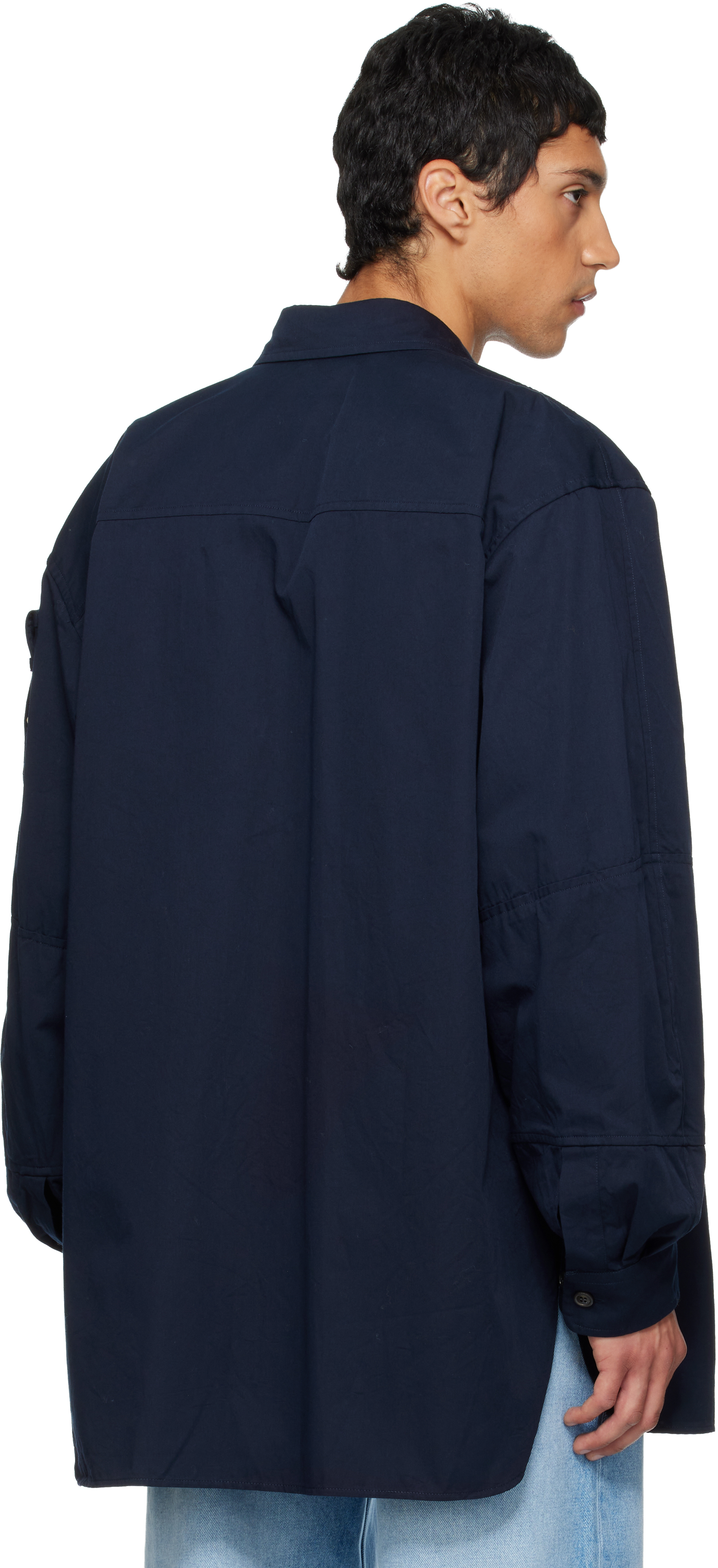 Dries Van Noten Navy Paneled Shirt In Blue