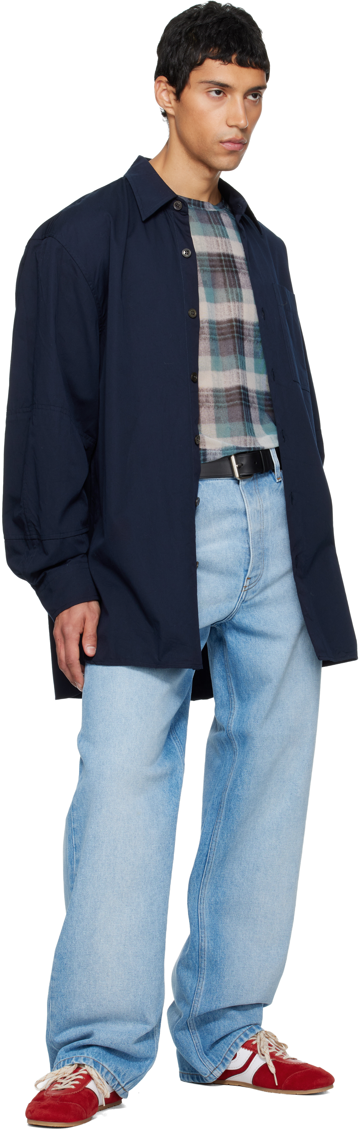 Dries Van Noten Navy Paneled Shirt In Blue