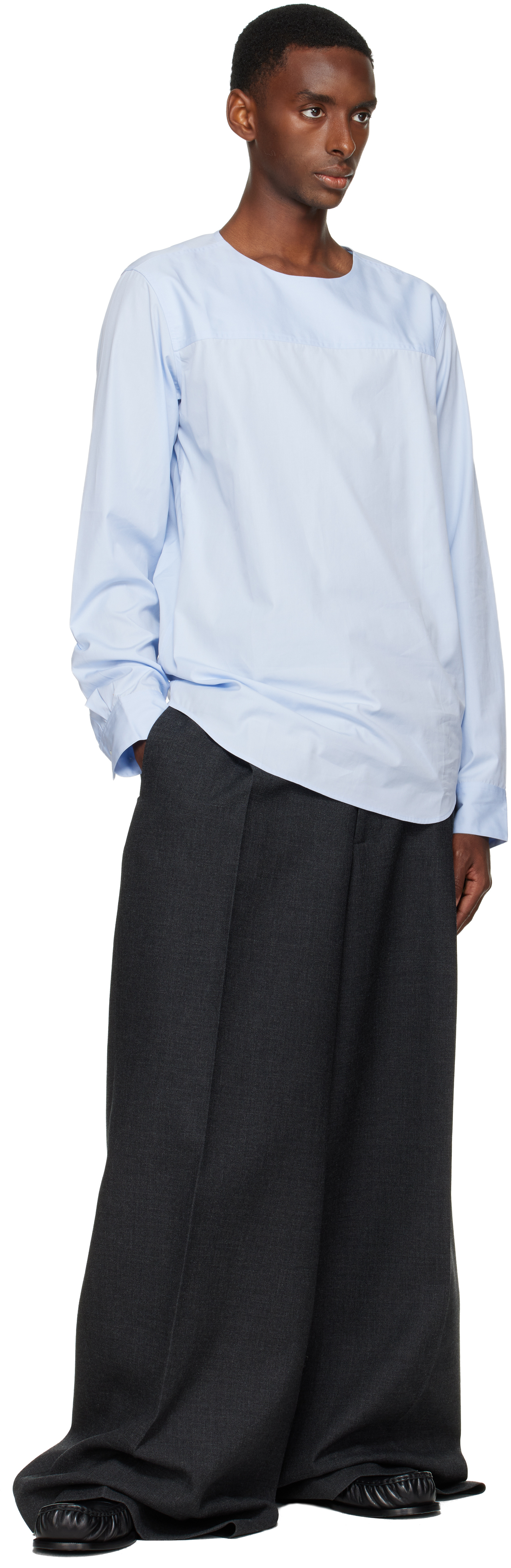 Dries Van Noten Blue Paneled Shirt In Blue